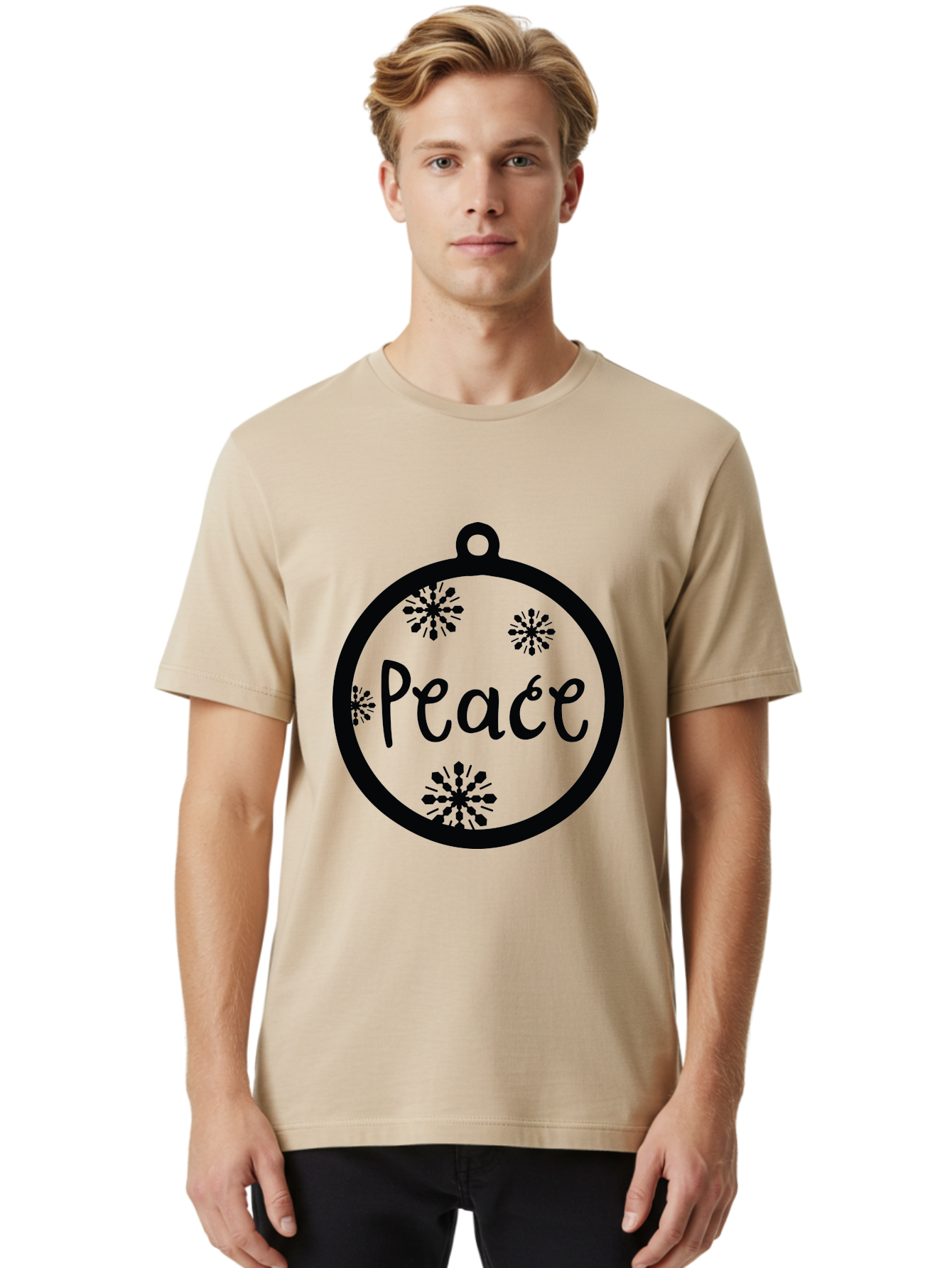 Peace-Ornament Men'S Graphic Tee, 100% Cotton, Comfortable Casual Summer Wear, Machine Washable, Peace, Christmas Ornaments, Snowflakes, Holiday Decor, Winter Wonderland, Festive Design, Christmas Decorations, Ornaments, Holiday Season Aad084