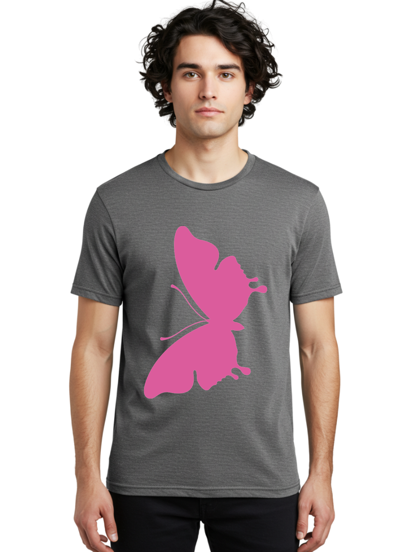 Pink-Butterfly Men'S Graphic Tee, 100% Cotton, Comfortable Casual Summer Wear, Machine Washable, Butterfly Silhouette, Pink Butterfly, Abstract Butterfly, Delicate Wings, Minimalist Design, Vibrant Pink Color, Bold Silhouette, Aad090