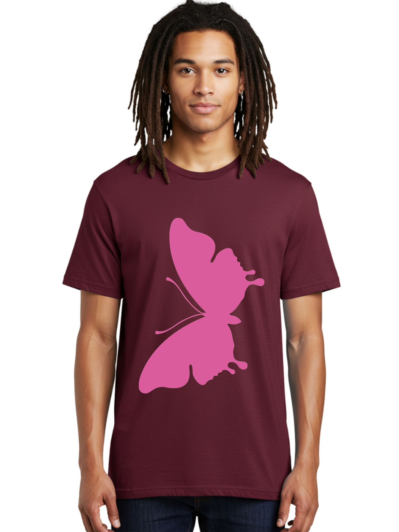 Pink-Butterfly Men'S Graphic Tee, 100% Cotton, Comfortable Casual Summer Wear, Machine Washable, Butterfly Silhouette, Pink Butterfly, Abstract Butterfly, Delicate Wings, Minimalist Design, Vibrant Pink Color, Bold Silhouette, Aad090