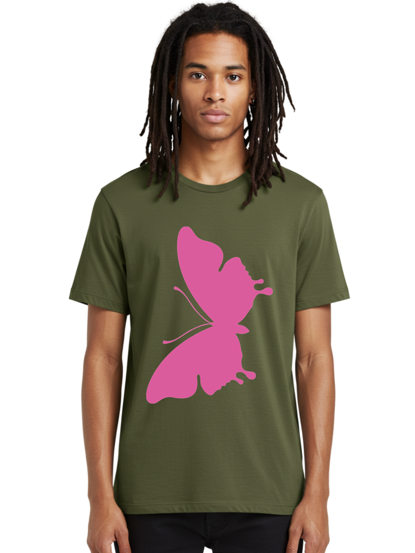 Pink-Butterfly Men'S Graphic Tee, 100% Cotton, Comfortable Casual Summer Wear, Machine Washable, Butterfly Silhouette, Pink Butterfly, Abstract Butterfly, Delicate Wings, Minimalist Design, Vibrant Pink Color, Bold Silhouette, Aad090