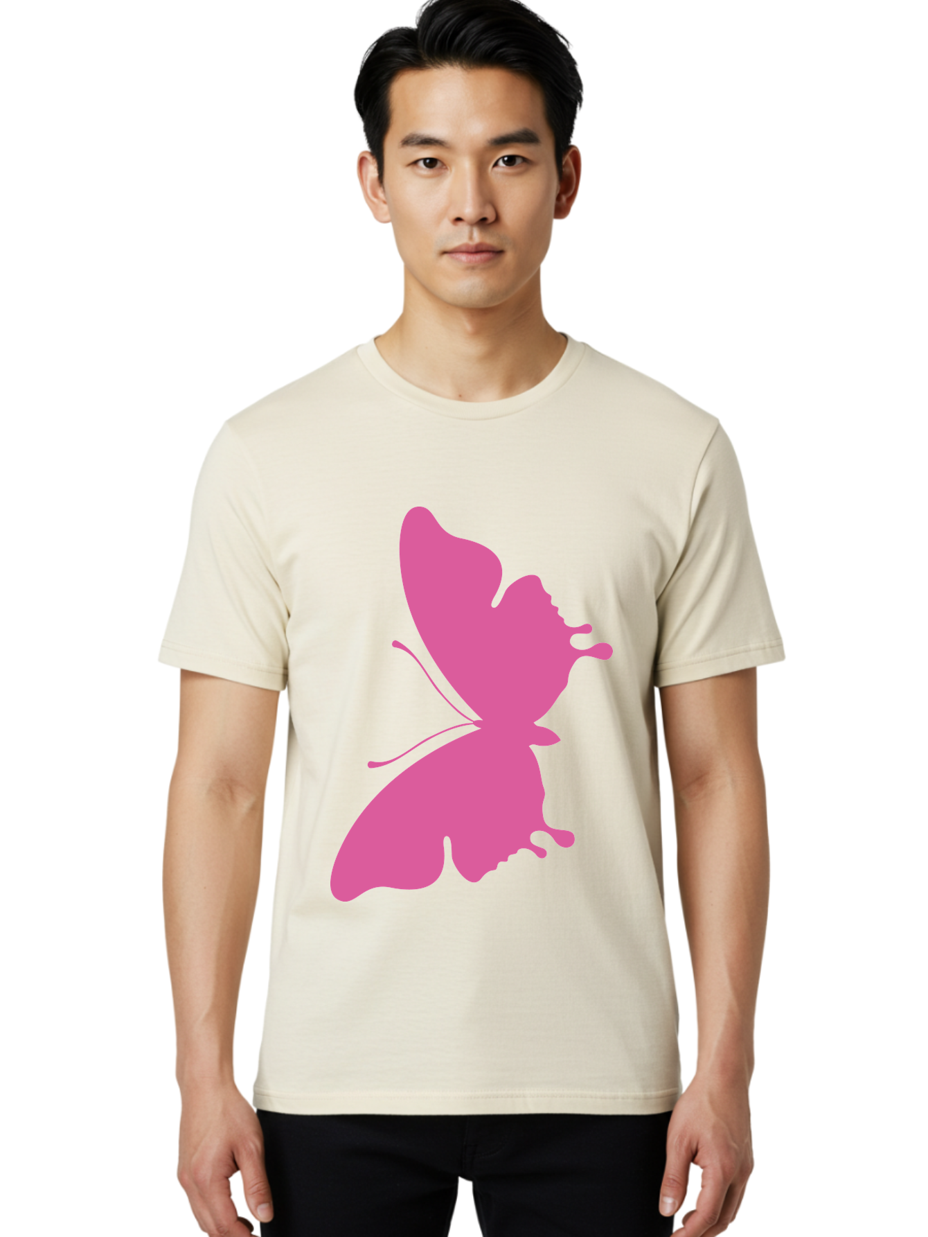 Pink-Butterfly Men'S Graphic Tee, 100% Cotton, Comfortable Casual Summer Wear, Machine Washable, Butterfly Silhouette, Pink Butterfly, Abstract Butterfly, Delicate Wings, Minimalist Design, Vibrant Pink Color, Bold Silhouette, Aad090