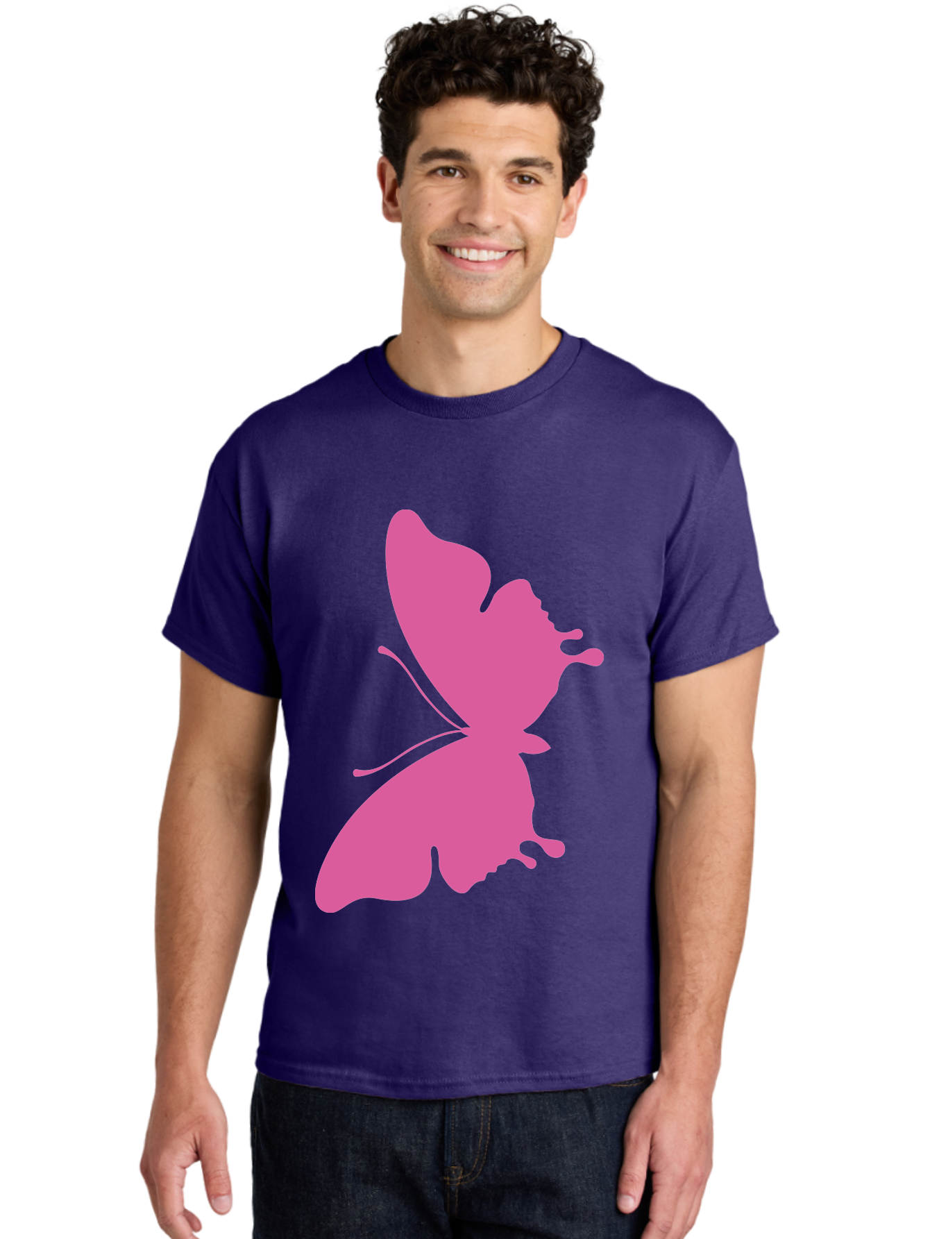 Pink-Butterfly Men'S Graphic Tee, 100% Cotton, Comfortable Casual Summer Wear, Machine Washable, Butterfly Silhouette, Pink Butterfly, Abstract Butterfly, Delicate Wings, Minimalist Design, Vibrant Pink Color, Bold Silhouette, Aad090