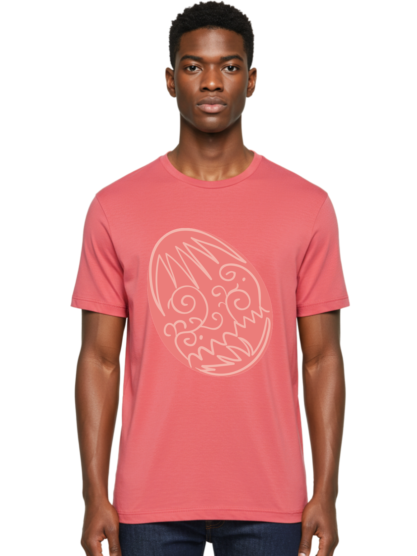 Pink-Dragon-Egg Men'S Graphic Tee, 100% Cotton, Comfortable Casual Summer Wear, Machine Washable, Pink Easter Egg, Dragon Design, White Line Art, Festive Decoration, Spring Celebration, Easter Symbol, Cute Illustration Aad091