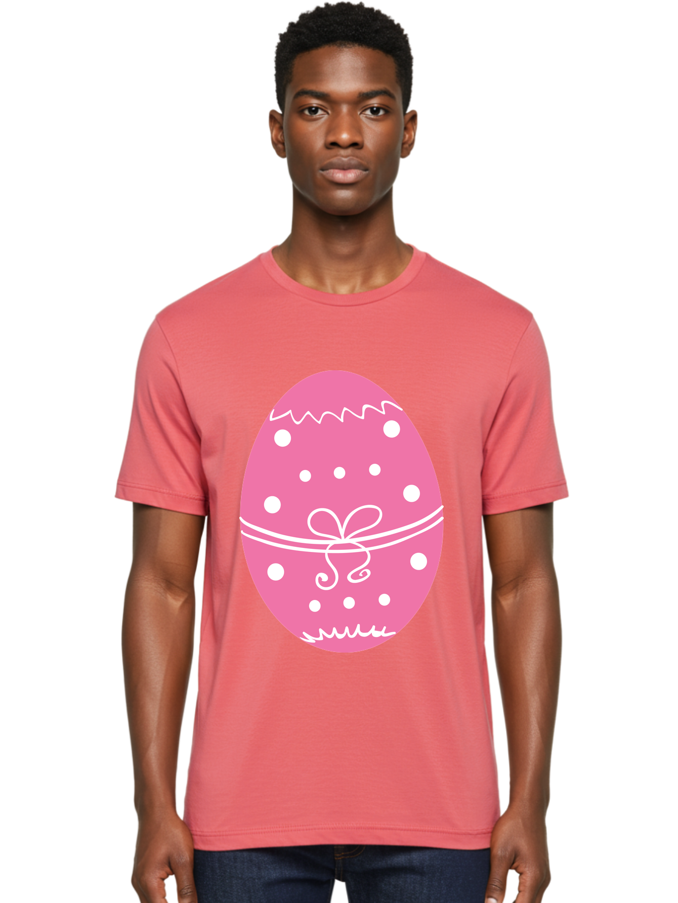Pink-Easter-Egg-1 Men'S Graphic Tee, 100% Cotton, Comfortable Casual Summer Wear, Machine Washable, Pink Easter Egg, White Polka Dots, Decorative Egg, Festive Design, Easter Decoration, Spring Holiday, Easter Egg Hunt, Egg Decoration, Aad092