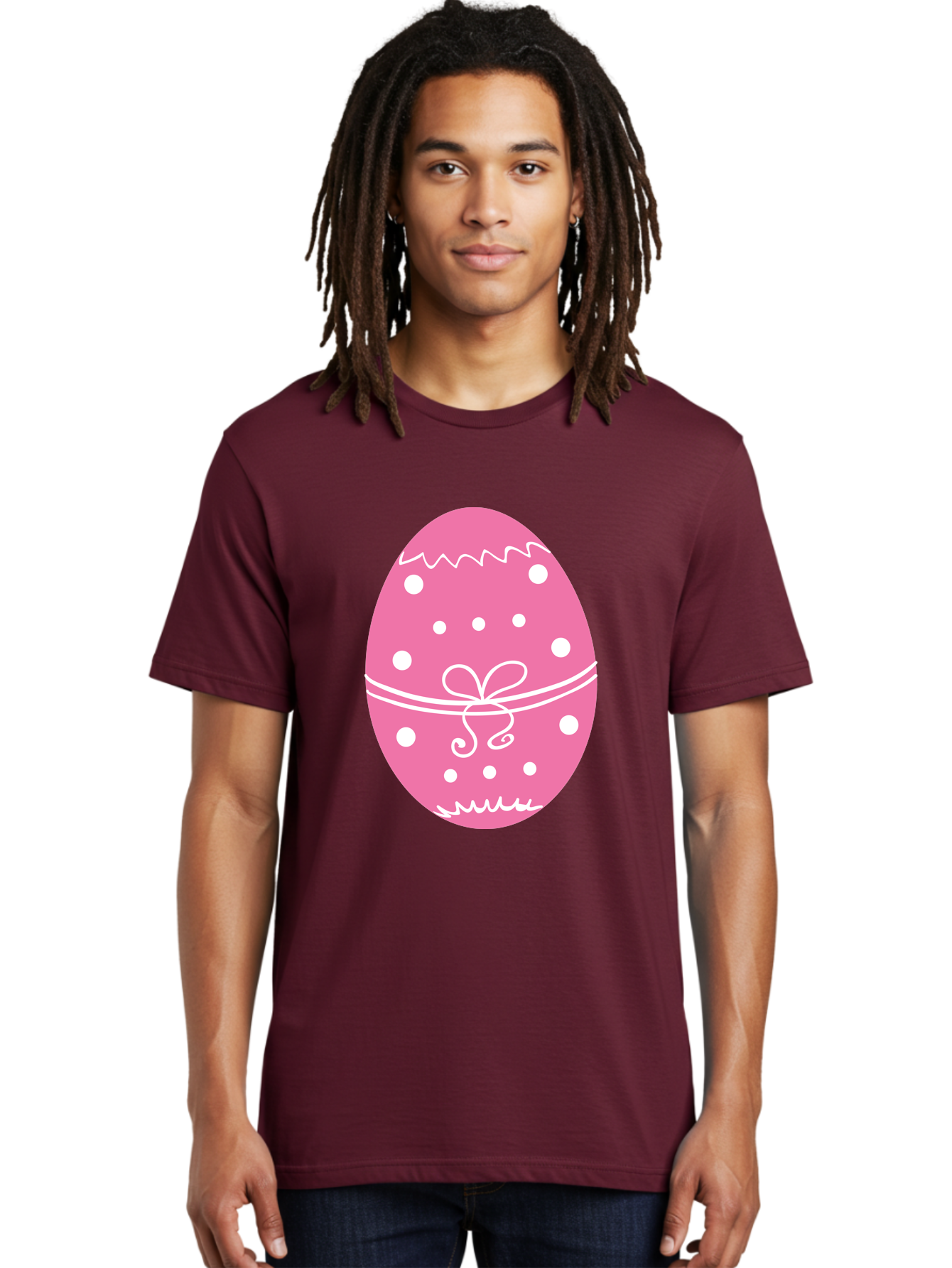 Pink-Easter-Egg-1 Men'S Graphic Tee, 100% Cotton, Comfortable Casual Summer Wear, Machine Washable, Pink Easter Egg, White Polka Dots, Decorative Egg, Festive Design, Easter Decoration, Spring Holiday, Easter Egg Hunt, Egg Decoration, Aad092