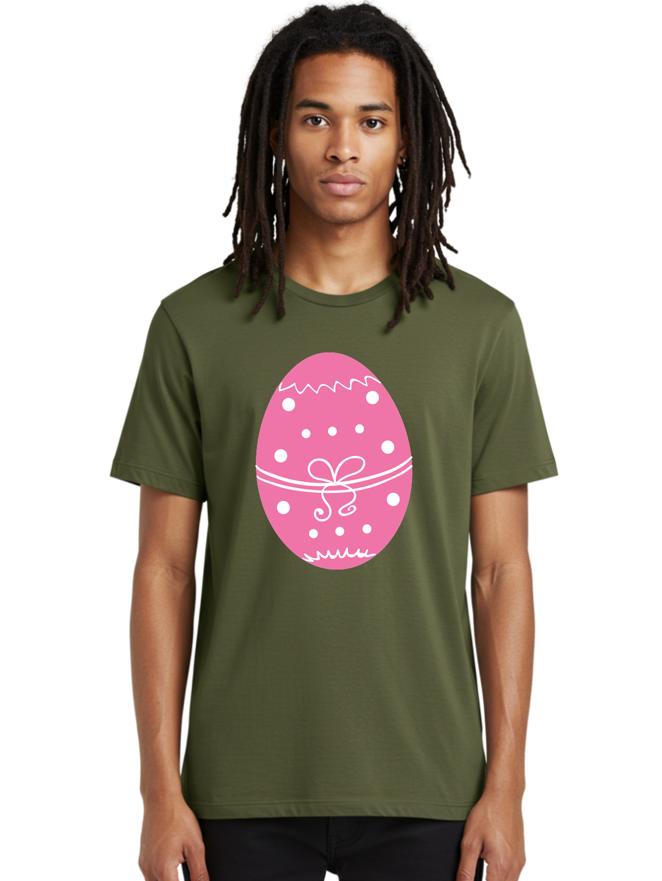 Pink-Easter-Egg-1 Men'S Graphic Tee, 100% Cotton, Comfortable Casual Summer Wear, Machine Washable, Pink Easter Egg, White Polka Dots, Decorative Egg, Festive Design, Easter Decoration, Spring Holiday, Easter Egg Hunt, Egg Decoration, Aad092