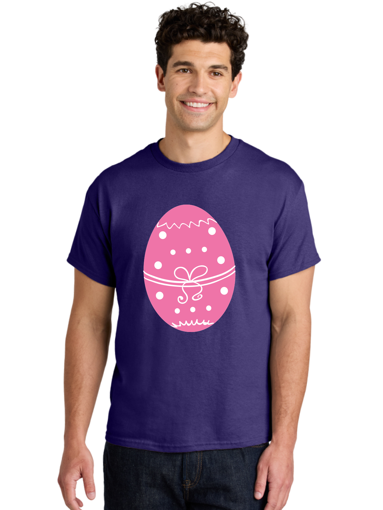 Pink-Easter-Egg-1 Men'S Graphic Tee, 100% Cotton, Comfortable Casual Summer Wear, Machine Washable, Pink Easter Egg, White Polka Dots, Decorative Egg, Festive Design, Easter Decoration, Spring Holiday, Easter Egg Hunt, Egg Decoration, Aad092