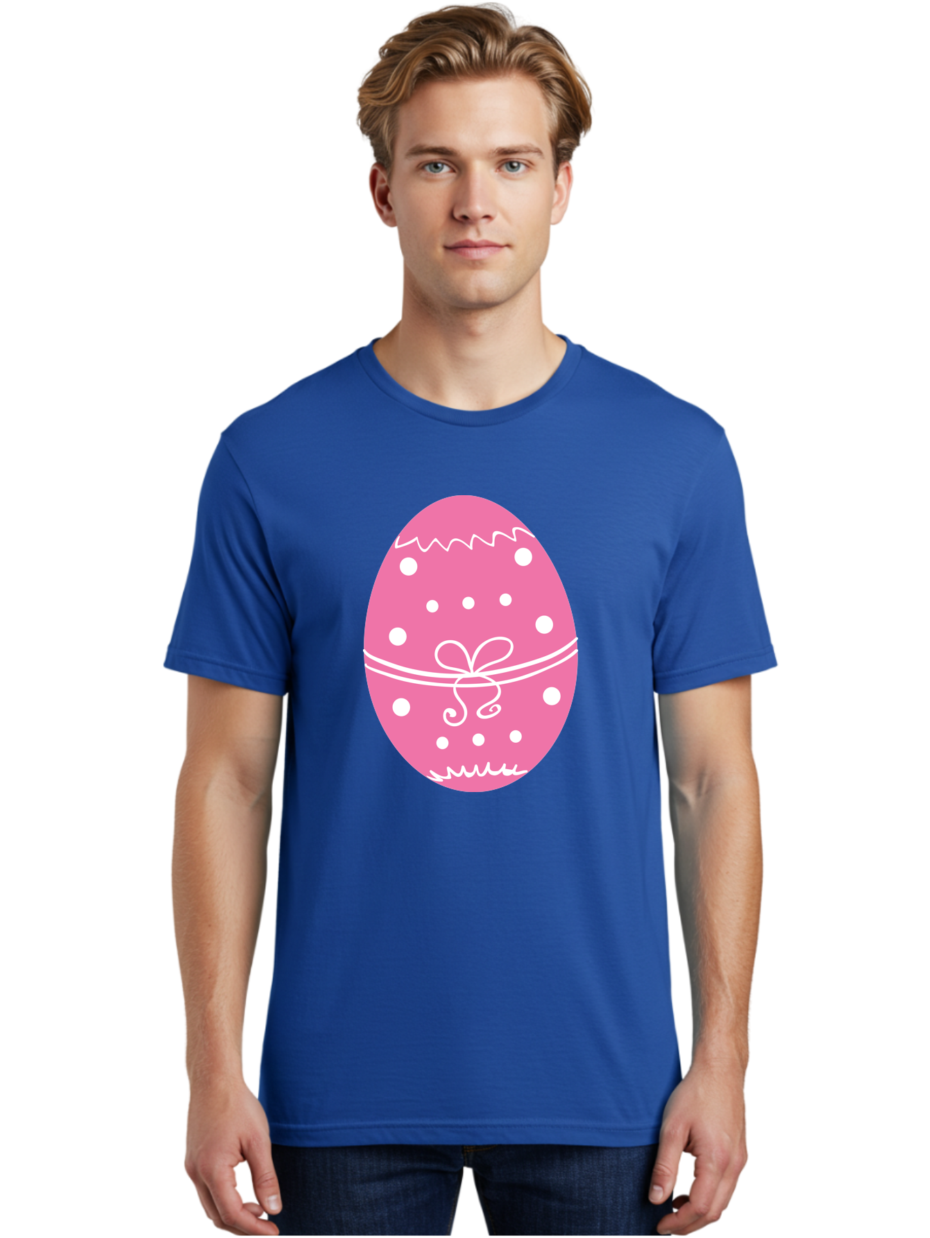 Pink-Easter-Egg-1 Men'S Graphic Tee, 100% Cotton, Comfortable Casual Summer Wear, Machine Washable, Pink Easter Egg, White Polka Dots, Decorative Egg, Festive Design, Easter Decoration, Spring Holiday, Easter Egg Hunt, Egg Decoration, Aad092