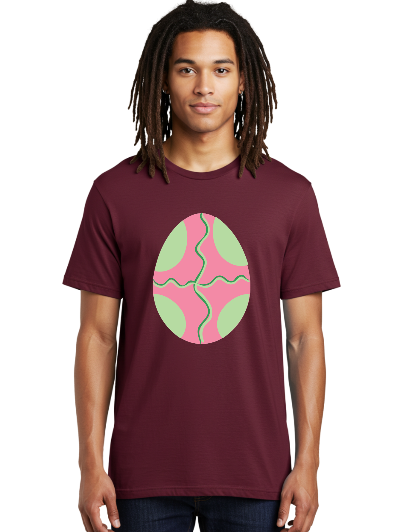 Pink-Easter-Egg Men'S Graphic Tee, 100% Cotton, Comfortable Casual Summer Wear, Machine Washable, Easter Egg Decoration, Cracked Egg Design, Pink And Green Colors, Wavy Crack Lines, Festive Easter Theme, Spring Holiday Symbol Aad093