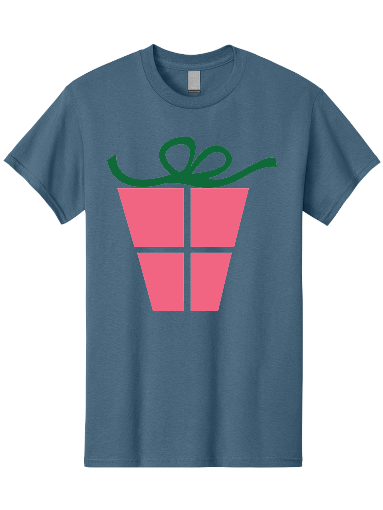 Pink-Gift-Box-With-Ribbon Men'S Graphic Tee, 100% Cotton, Comfortable Casual Summer Wear, Machine Washable, Pink Gift Box, Wrapped Present, Green Ribbon, Festive, Celebration, Party Favor, Gift Giving, Holiday Present Aad094