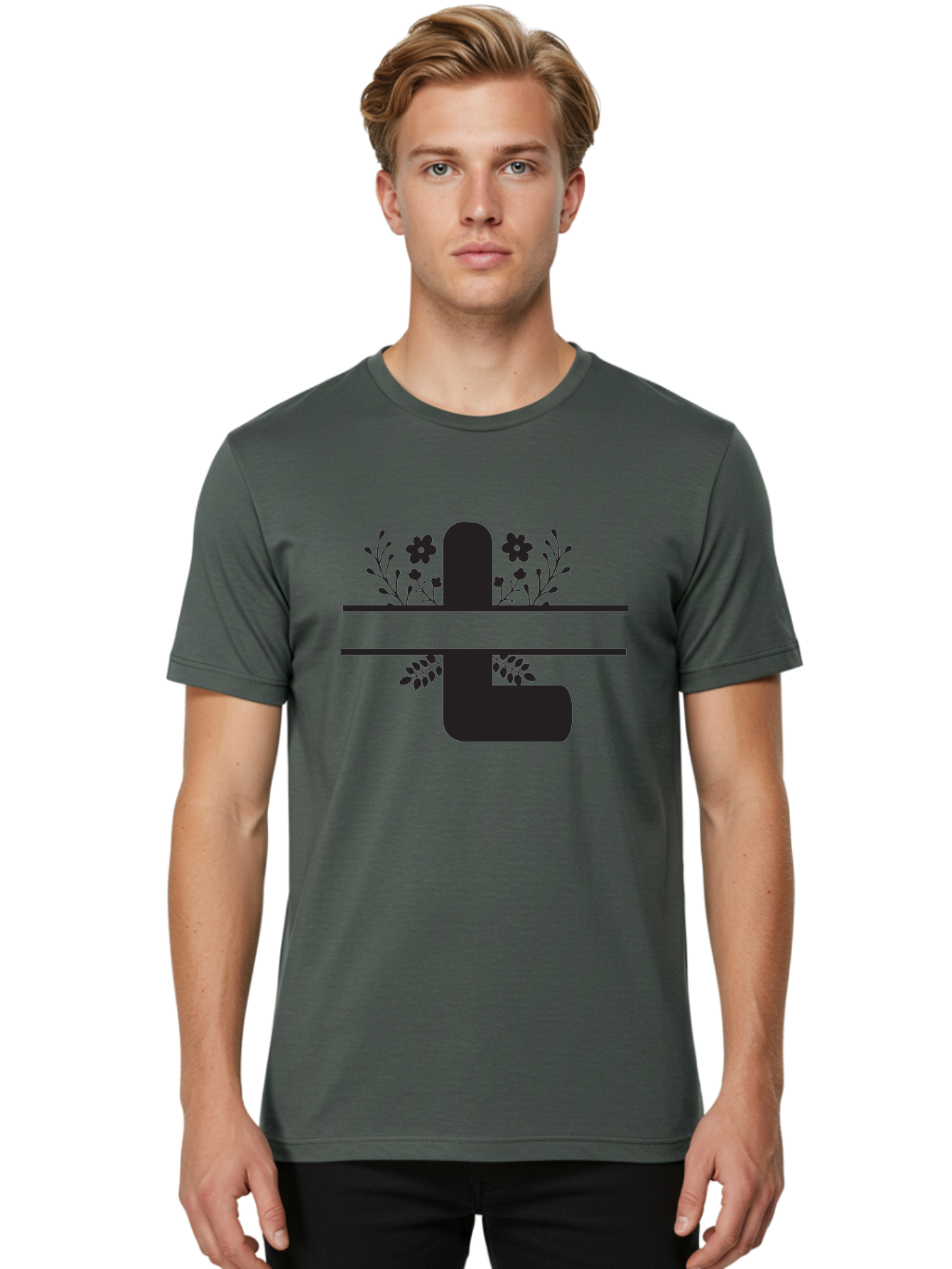 Pipe-With-Flowers Men'S Graphic Tee, 100% Cotton, Comfortable Casual Summer Wear, Machine Washable, Pipe With Flowers, Minimalist Design, Black Silhouette, Floral Elements, Artistic Illustration, Simple Shapes, Modern Art, Creative Concept Aad095