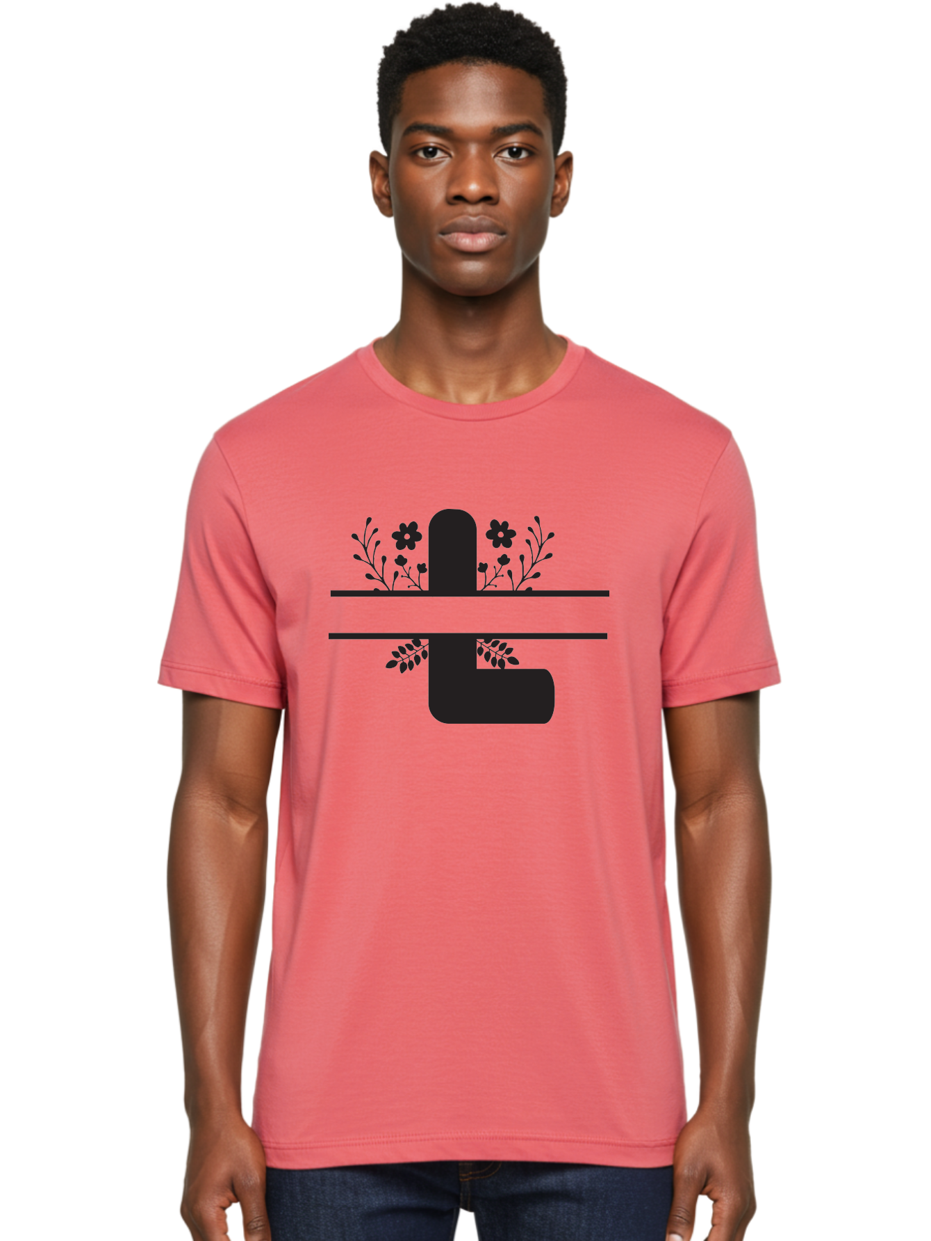 Pipe-With-Flowers Men'S Graphic Tee, 100% Cotton, Comfortable Casual Summer Wear, Machine Washable, Pipe With Flowers, Minimalist Design, Black Silhouette, Floral Elements, Artistic Illustration, Simple Shapes, Modern Art, Creative Concept Aad095