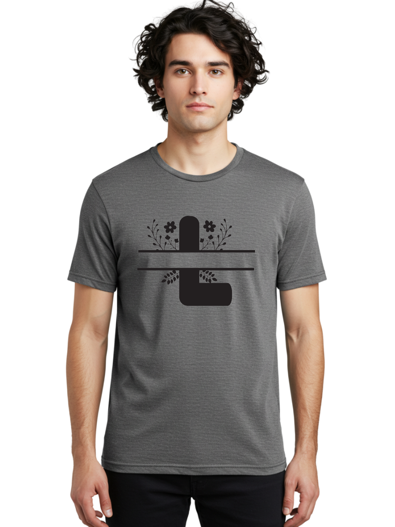Pipe-With-Flowers Men'S Graphic Tee, 100% Cotton, Comfortable Casual Summer Wear, Machine Washable, Pipe With Flowers, Minimalist Design, Black Silhouette, Floral Elements, Artistic Illustration, Simple Shapes, Modern Art, Creative Concept Aad095