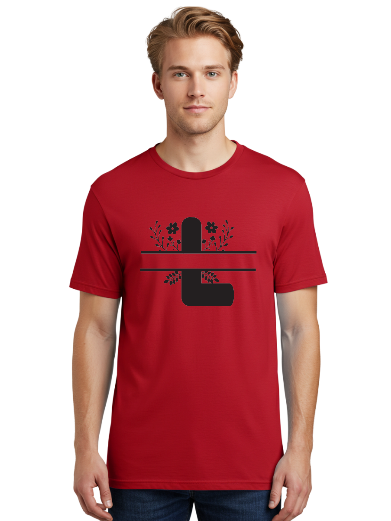 Pipe-With-Flowers Men'S Graphic Tee, 100% Cotton, Comfortable Casual Summer Wear, Machine Washable, Pipe With Flowers, Minimalist Design, Black Silhouette, Floral Elements, Artistic Illustration, Simple Shapes, Modern Art, Creative Concept Aad095