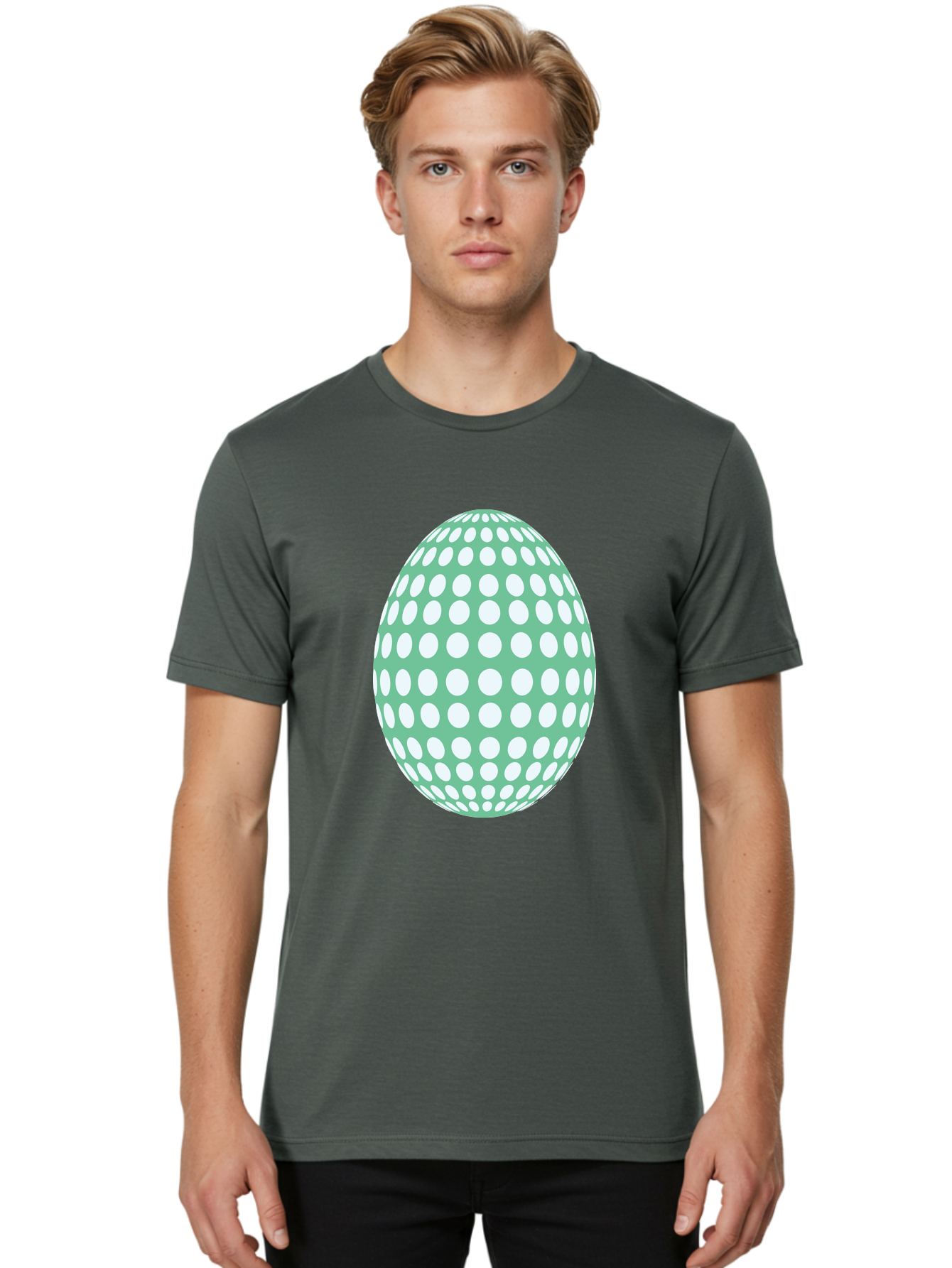 Polka-Dot-Egg Men'S Graphic Tee, 100% Cotton, Comfortable Casual Summer Wear, Machine Washable, Polka Dot Pattern, White Dots, Oval Shape, Easter Egg, Creative Design, Artistic Illustration, Decorative Element, Modern Graphic Aad098