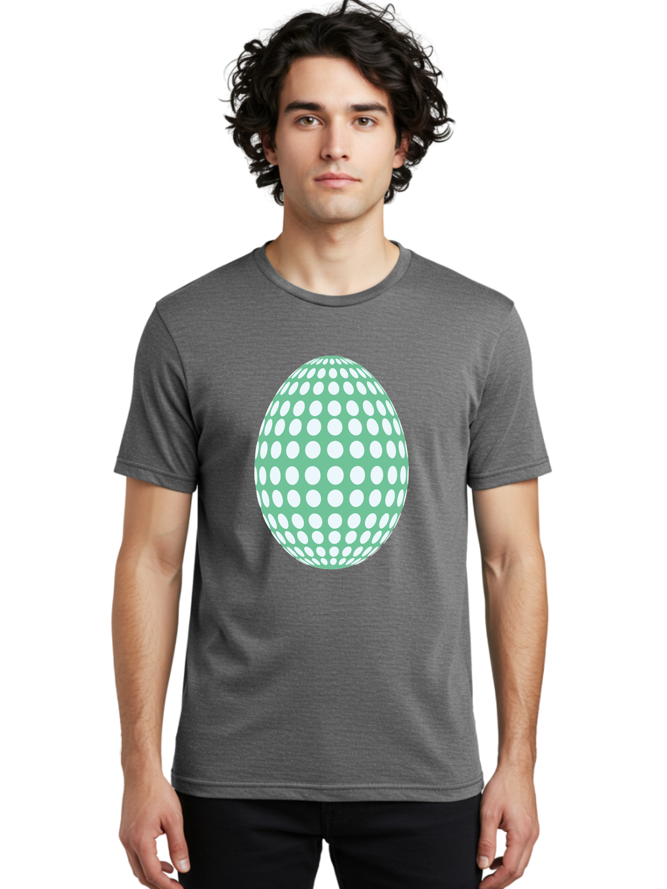 Polka-Dot-Egg Men'S Graphic Tee, 100% Cotton, Comfortable Casual Summer Wear, Machine Washable, Polka Dot Pattern, White Dots, Oval Shape, Easter Egg, Creative Design, Artistic Illustration, Decorative Element, Modern Graphic Aad098
