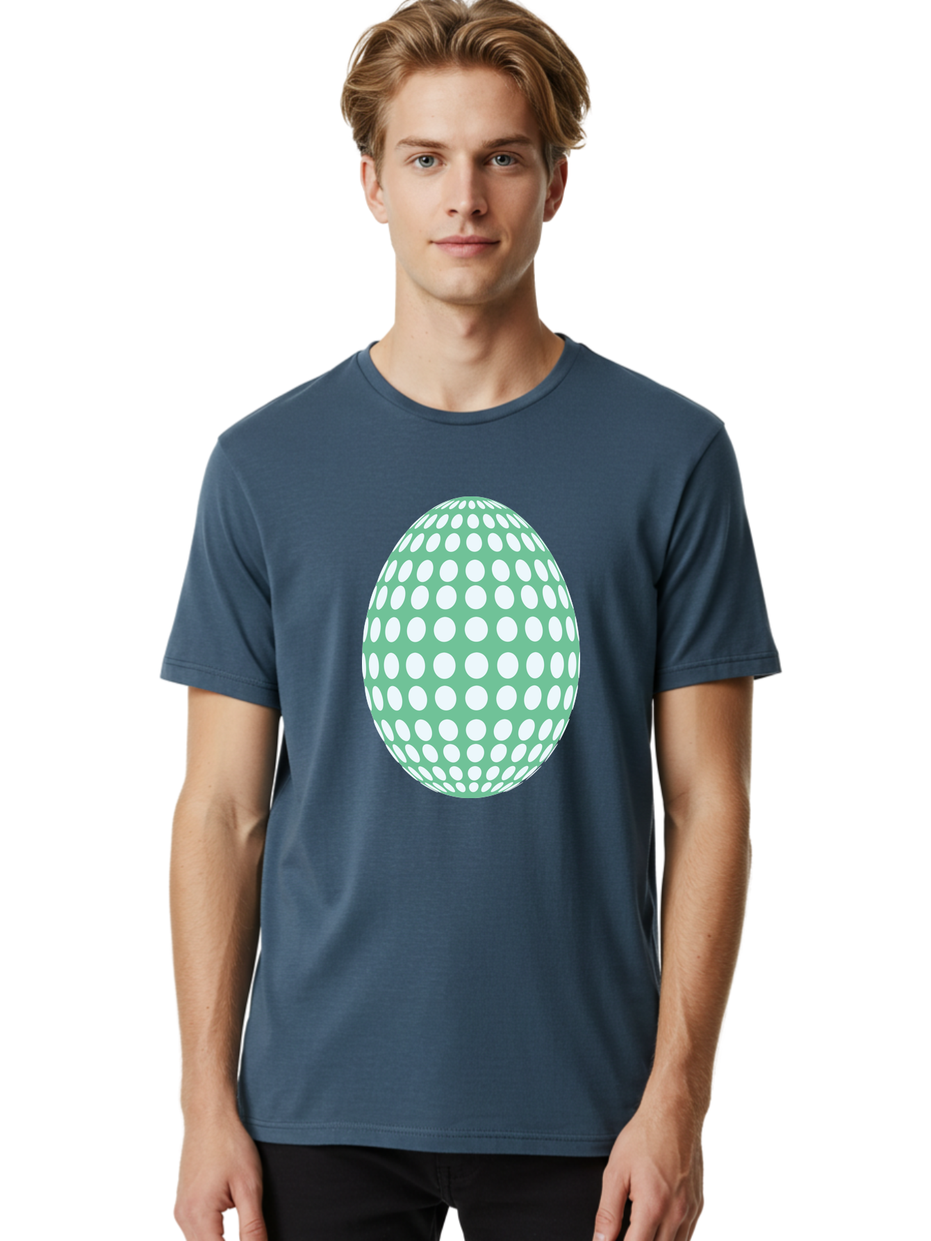 Polka-Dot-Egg Men'S Graphic Tee, 100% Cotton, Comfortable Casual Summer Wear, Machine Washable, Polka Dot Pattern, White Dots, Oval Shape, Easter Egg, Creative Design, Artistic Illustration, Decorative Element, Modern Graphic Aad098
