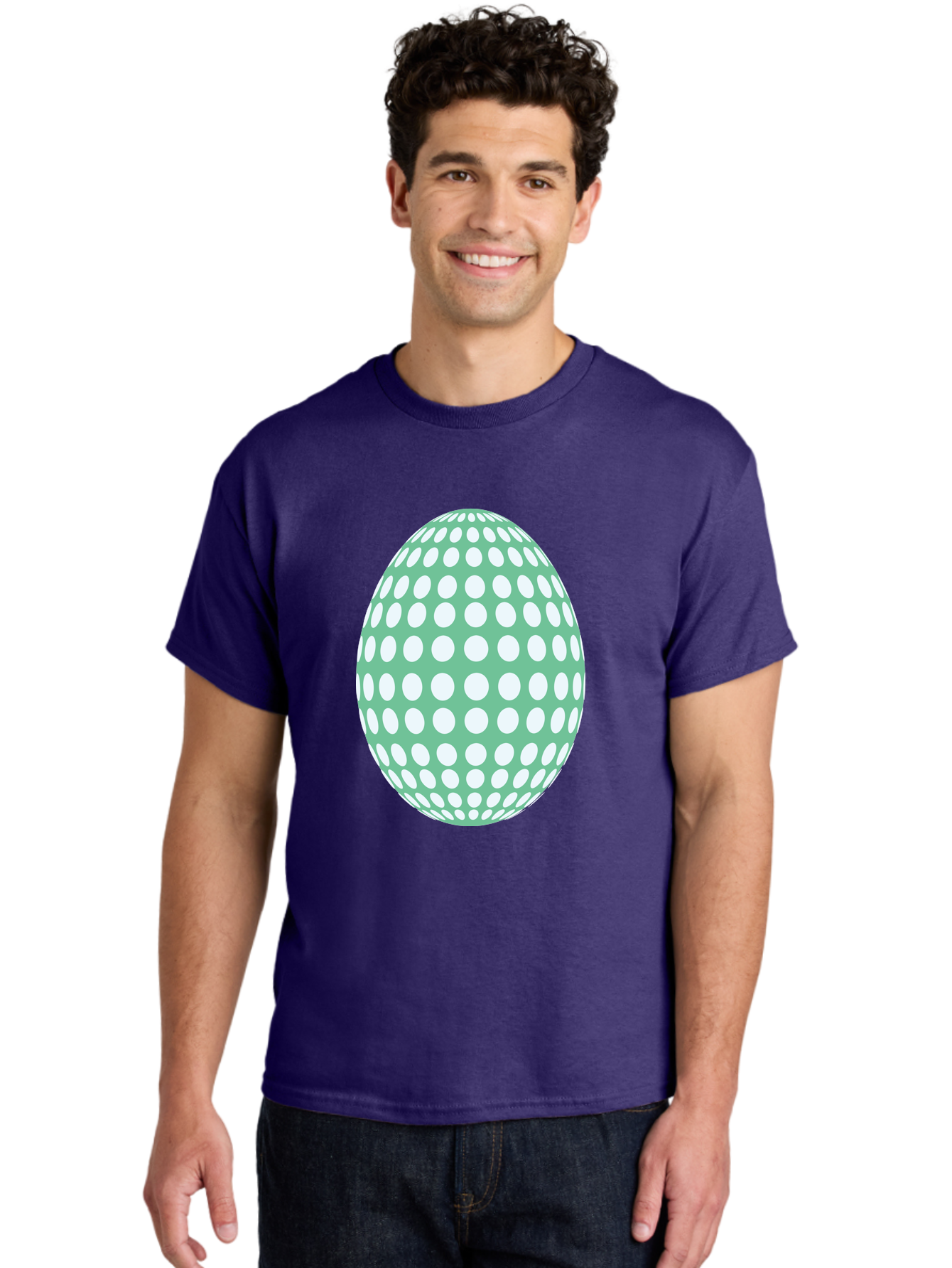 Polka-Dot-Egg Men'S Graphic Tee, 100% Cotton, Comfortable Casual Summer Wear, Machine Washable, Polka Dot Pattern, White Dots, Oval Shape, Easter Egg, Creative Design, Artistic Illustration, Decorative Element, Modern Graphic Aad098