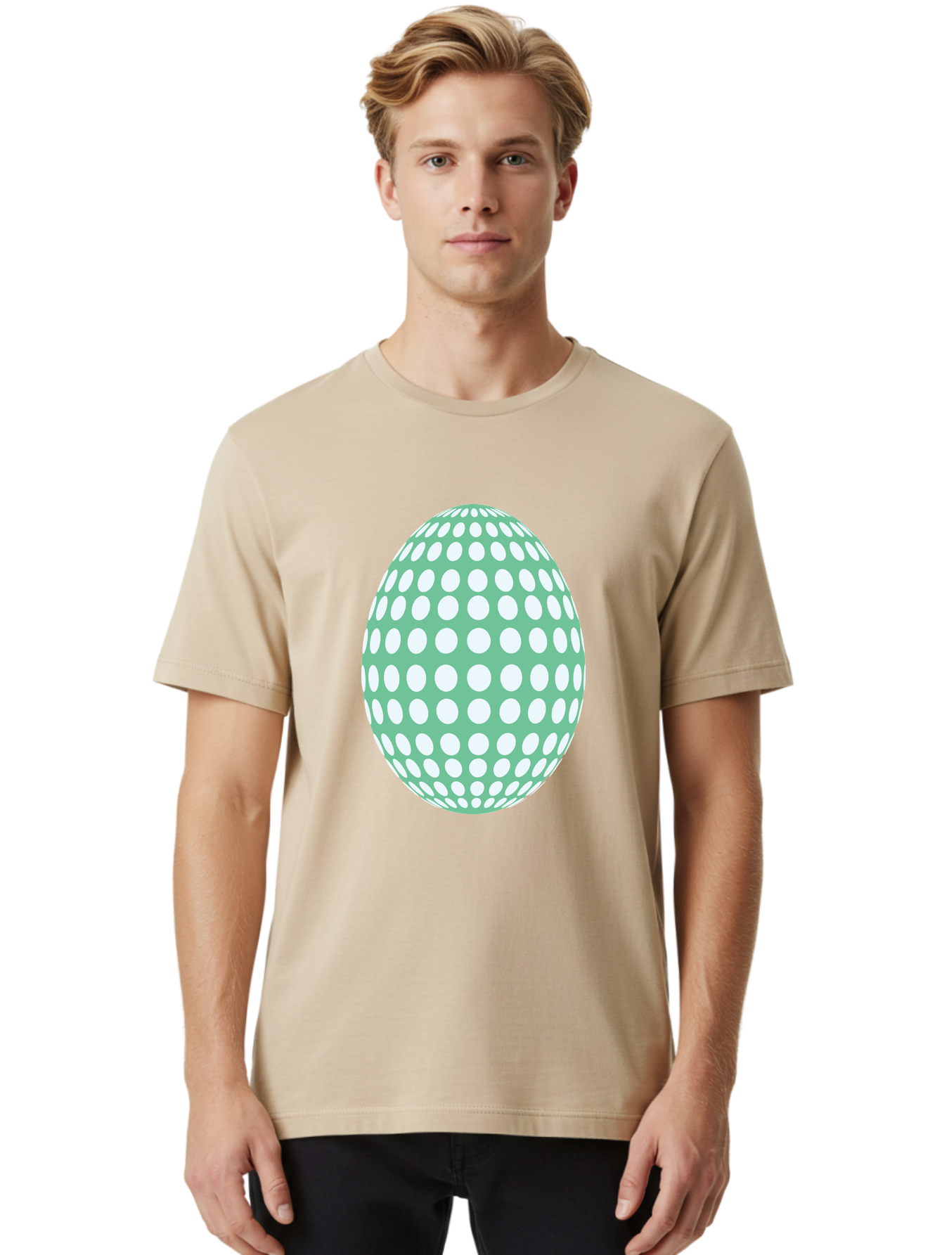 Polka-Dot-Egg Men'S Graphic Tee, 100% Cotton, Comfortable Casual Summer Wear, Machine Washable, Polka Dot Pattern, White Dots, Oval Shape, Easter Egg, Creative Design, Artistic Illustration, Decorative Element, Modern Graphic Aad098