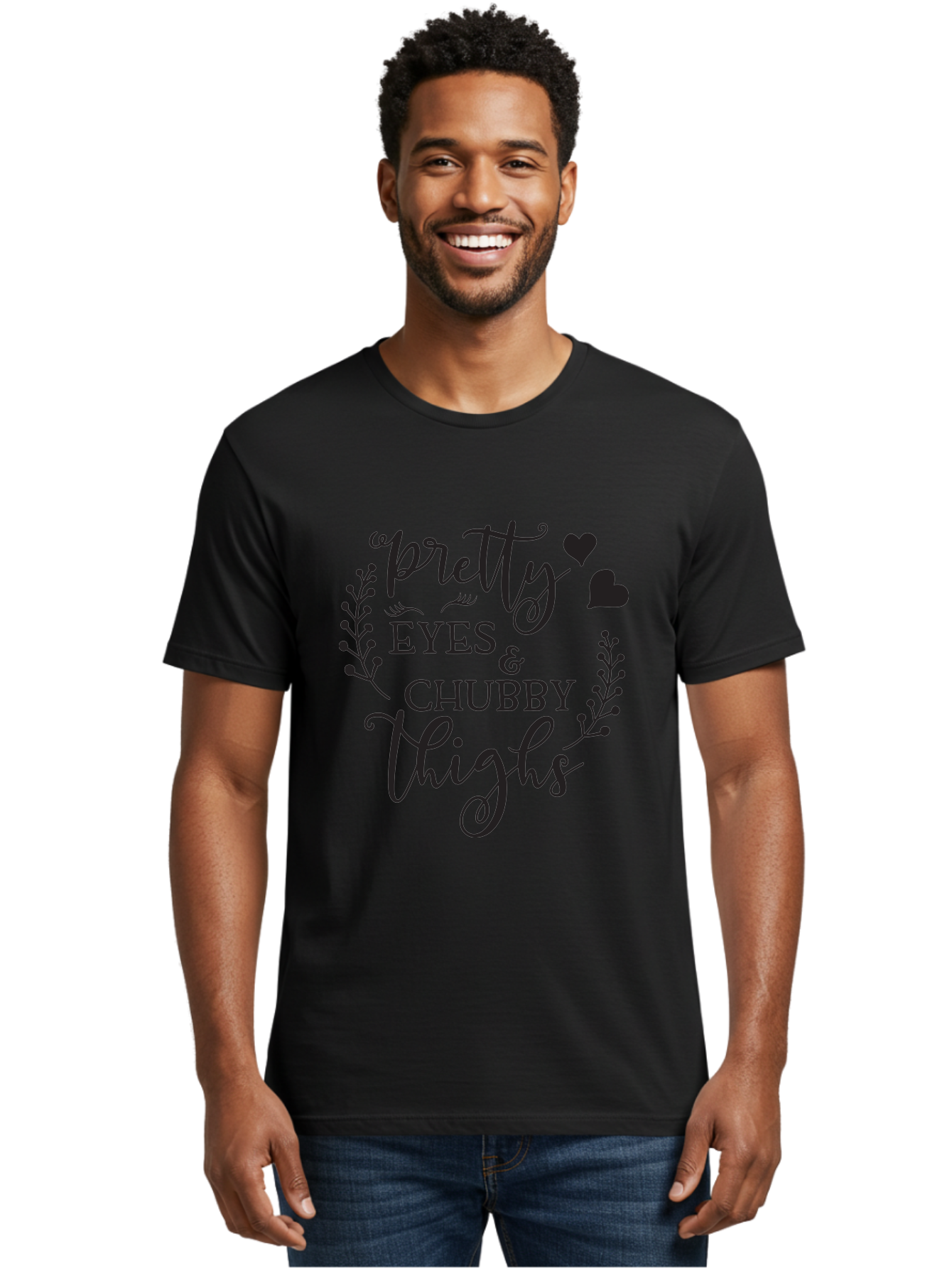 Pretty-Eyes-Chubby-Thighs Men'S Graphic Tee, 100% Cotton, Comfortable Casual Summer Wear, Machine Washable, Cute Typography, Body Positivity, Self Love, Confidence Boost, Empowerment, Lovely Quotes, Charming Phrases, Inspiration, Motivation Aad100