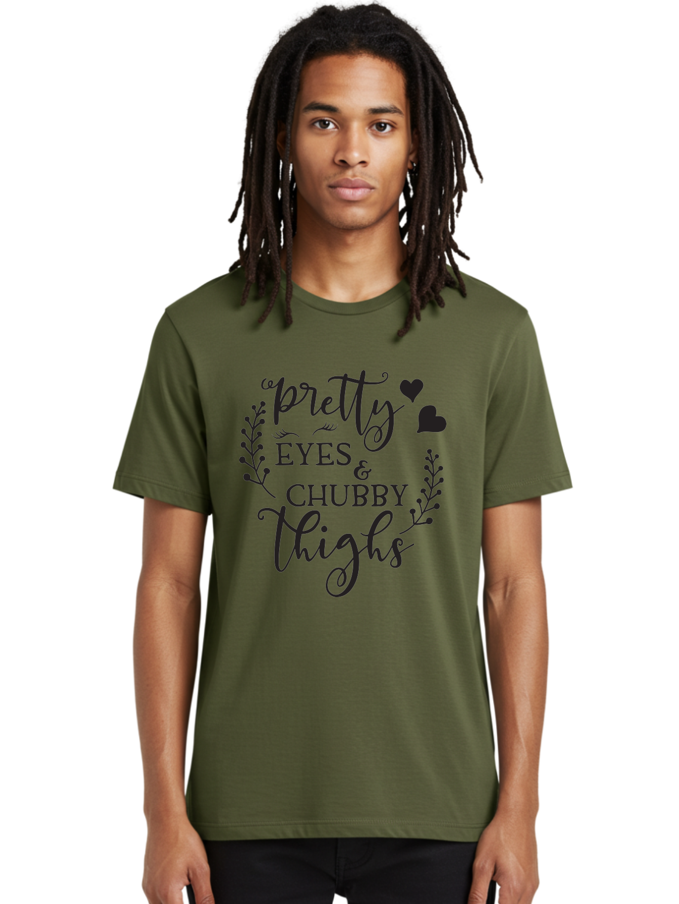 Pretty-Eyes-Chubby-Thighs Men'S Graphic Tee, 100% Cotton, Comfortable Casual Summer Wear, Machine Washable, Cute Typography, Body Positivity, Self Love, Confidence Boost, Empowerment, Lovely Quotes, Charming Phrases, Inspiration, Motivation Aad100