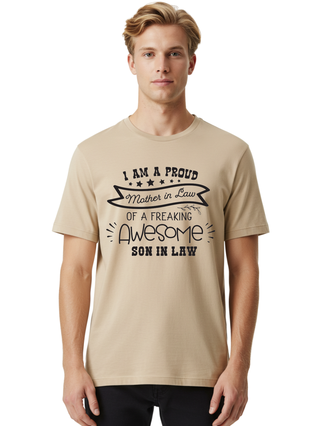 Proud-Mother-In-Law Men'S Graphic Tee, 100% Cotton, Comfortable Casual Summer Wear, Machine Washable, Proud Mother In Law, Awesome Son In Law, Family Bonding, Loving Relationship, Funny Quote, Mother In Law Gift, Son In Law Appreciation, Aad102