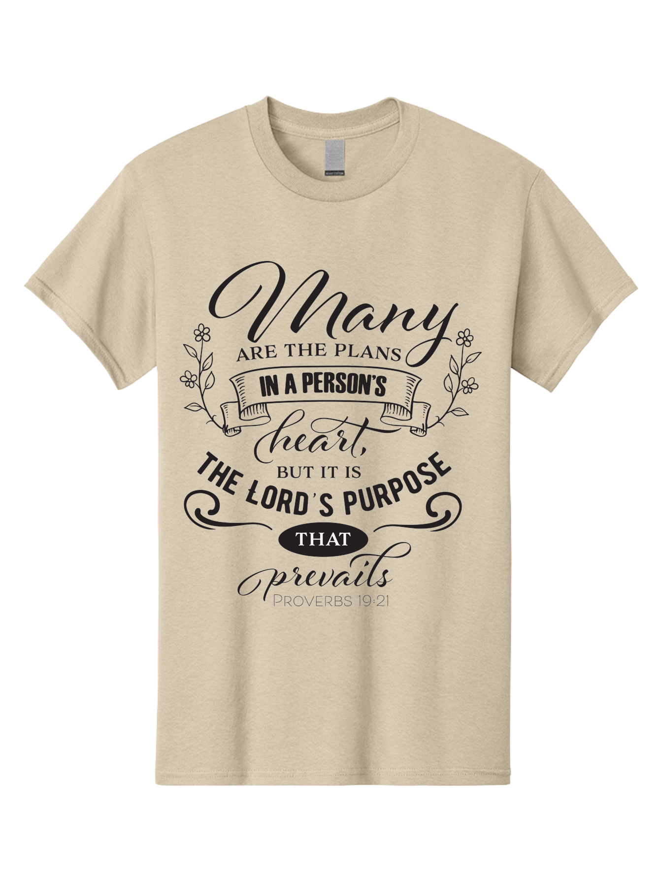 Proverbs-19-21 Men'S Graphic Tee, 100% Cotton, Comfortable Casual Summer Wear, Machine Washable, Inspirational Quote, Bible Verse, Proverbs 19:21, Many Are The Plans, Lord'S Purpose Prevails, Faith-Based Design, Motivational Message, Aad103