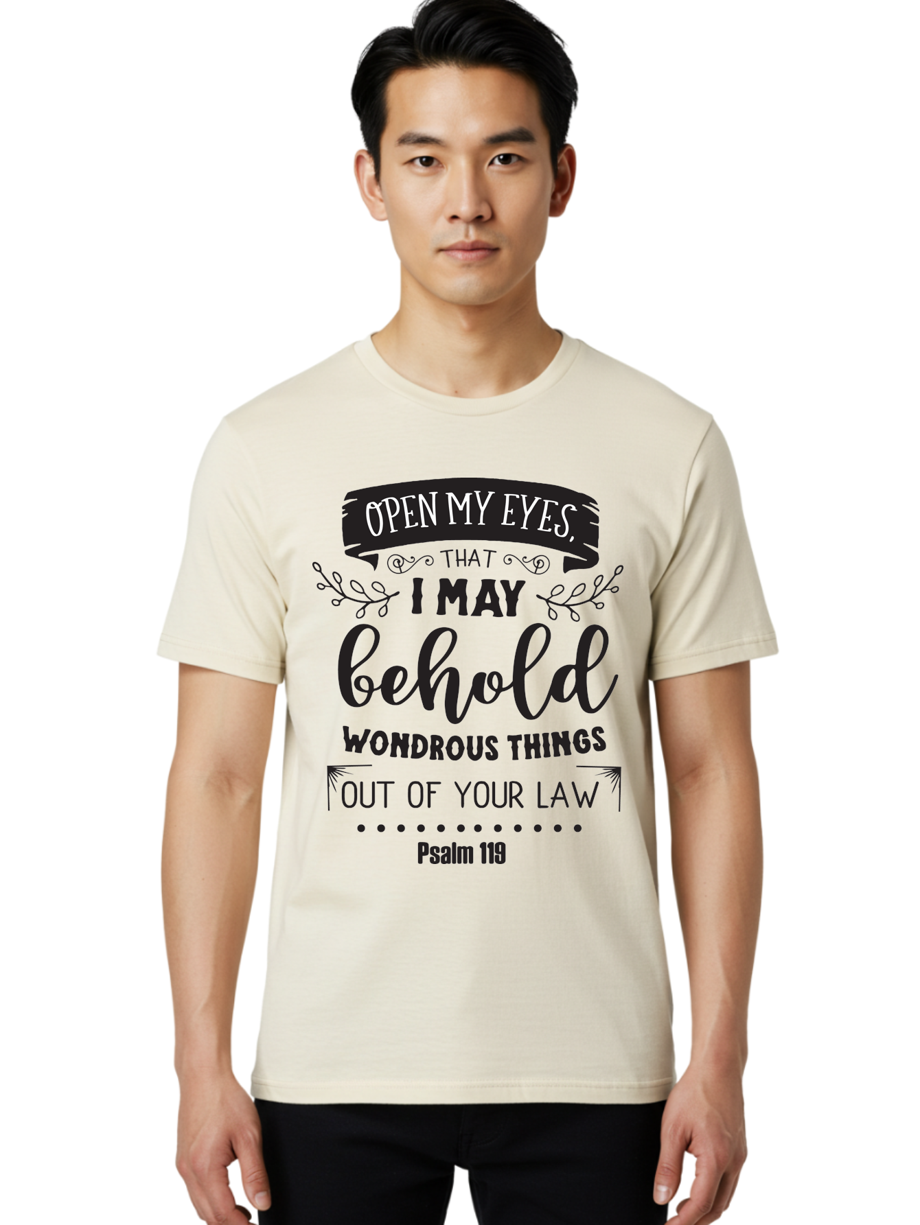 Psalm-119 Men'S Graphic Tee, 100% Cotton, Comfortable Casual Summer Wear, Machine Washable, Inspirational Quote, Psalm 119, Biblical Scripture, Motivational Words, Faith-Based Design, Spiritual Message, Wondrous Things, Divine Guidance, Aad104