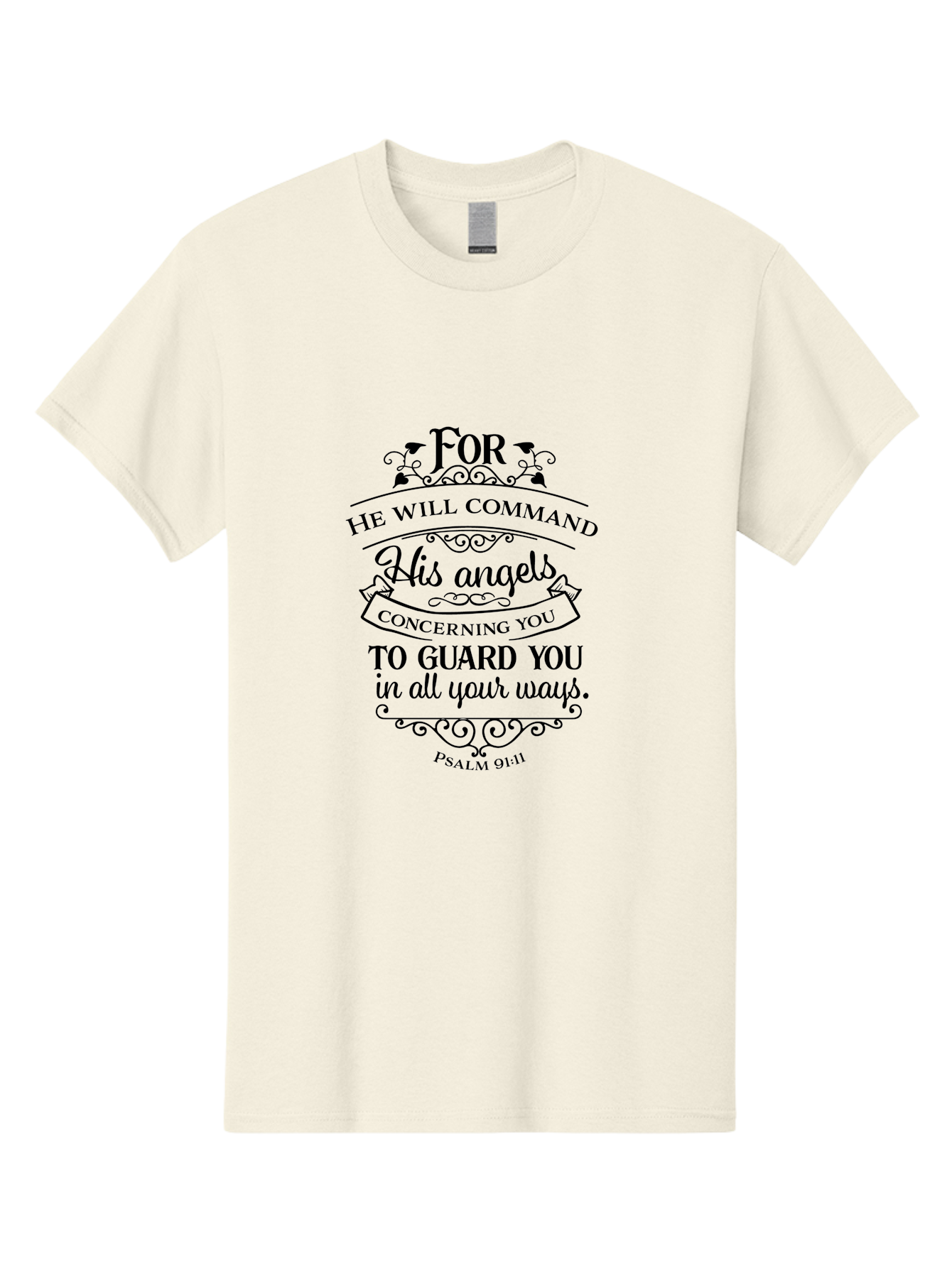 Psalm-91-11 Men'S Graphic Tee, 100% Cotton, Comfortable Casual Summer Wear, Machine Washable, Inspirational Quote, Christian Message, Bible Verse, Psalm 91:11, Spiritual Guidance, Faith-Based Art, Angelic Protection Aad107