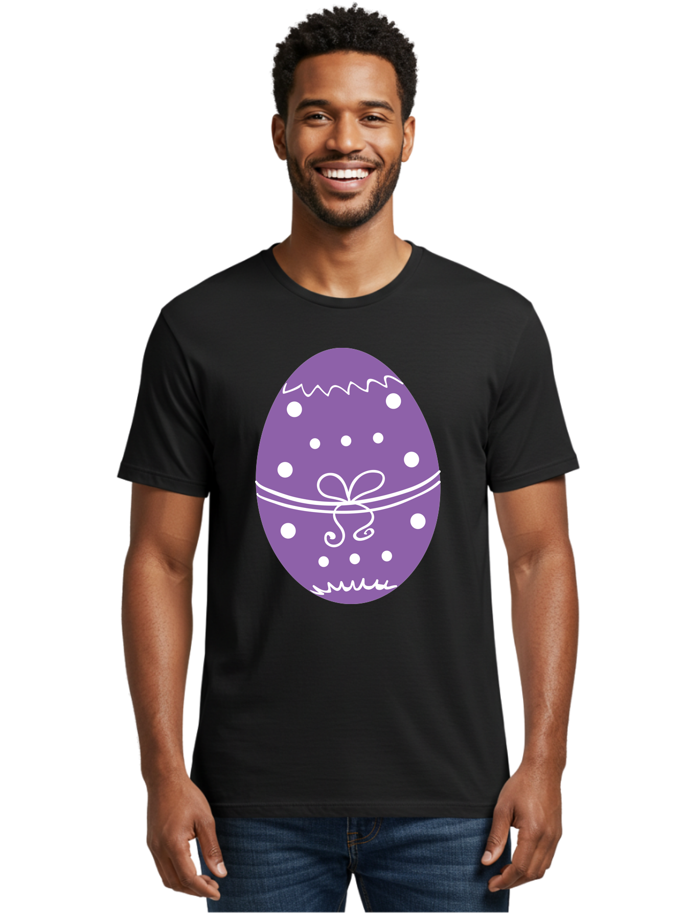 Purple-Easter-Egg Men'S Graphic Tee, 100% Cotton, Comfortable Casual Summer Wear, Machine Washable, Decorated Egg, Easter Egg, Purple Egg, Polka Dot Design, White Accents, Festive Pattern, Spring Decor, Holiday Theme, Egg Decoration Aad109