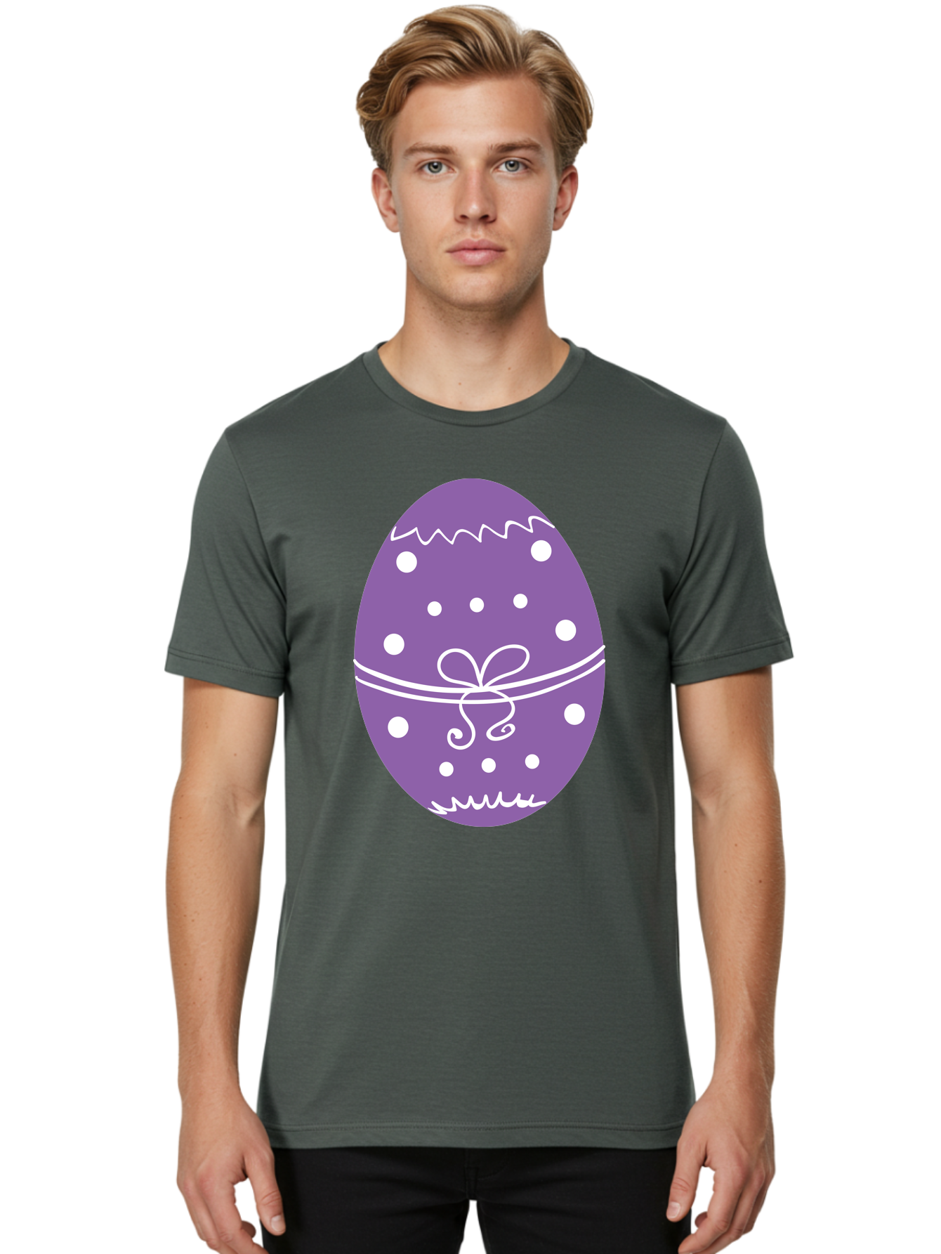 Purple-Easter-Egg Men'S Graphic Tee, 100% Cotton, Comfortable Casual Summer Wear, Machine Washable, Decorated Egg, Easter Egg, Purple Egg, Polka Dot Design, White Accents, Festive Pattern, Spring Decor, Holiday Theme, Egg Decoration Aad109