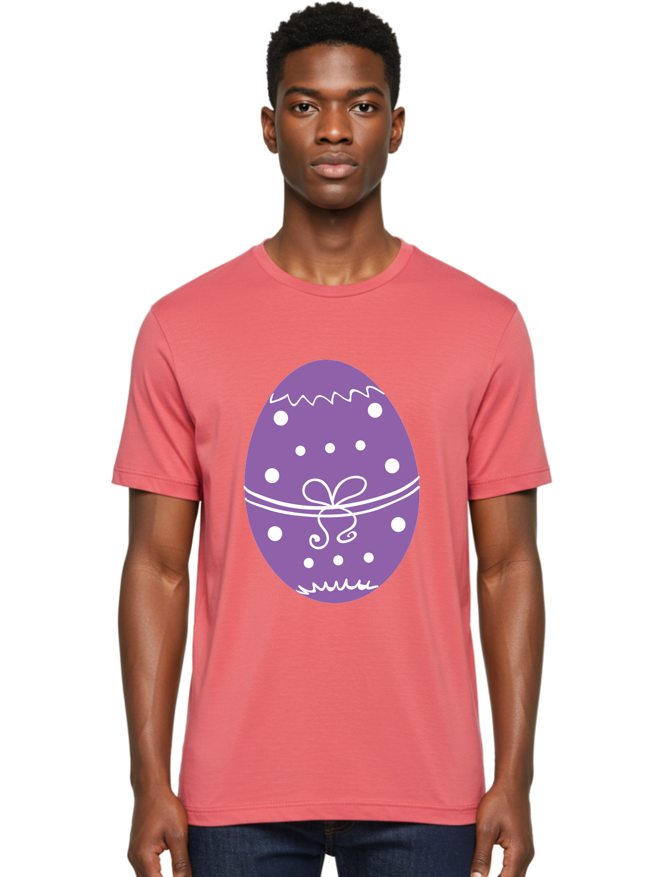 Purple-Easter-Egg Men'S Graphic Tee, 100% Cotton, Comfortable Casual Summer Wear, Machine Washable, Decorated Egg, Easter Egg, Purple Egg, Polka Dot Design, White Accents, Festive Pattern, Spring Decor, Holiday Theme, Egg Decoration Aad109