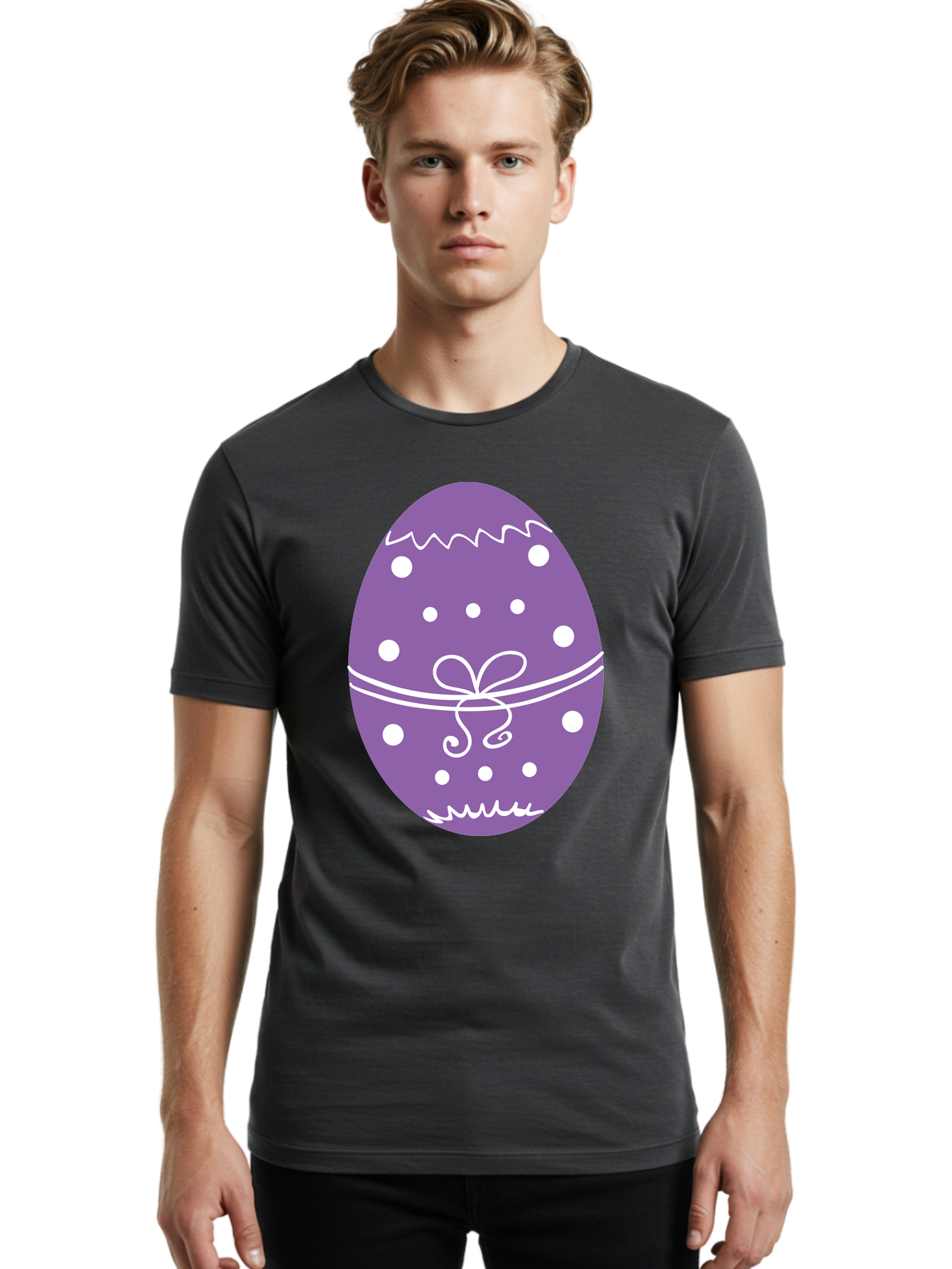 Purple-Easter-Egg Men'S Graphic Tee, 100% Cotton, Comfortable Casual Summer Wear, Machine Washable, Decorated Egg, Easter Egg, Purple Egg, Polka Dot Design, White Accents, Festive Pattern, Spring Decor, Holiday Theme, Egg Decoration Aad109