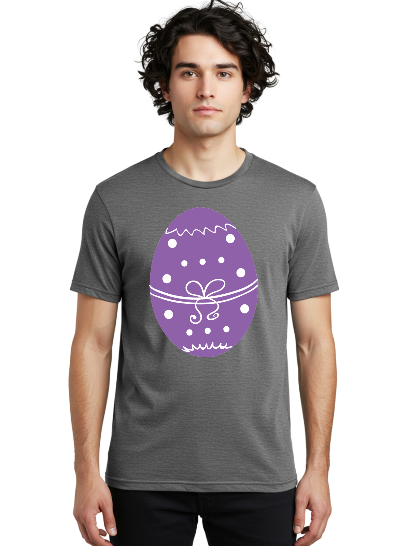 Purple-Easter-Egg Men'S Graphic Tee, 100% Cotton, Comfortable Casual Summer Wear, Machine Washable, Decorated Egg, Easter Egg, Purple Egg, Polka Dot Design, White Accents, Festive Pattern, Spring Decor, Holiday Theme, Egg Decoration Aad109