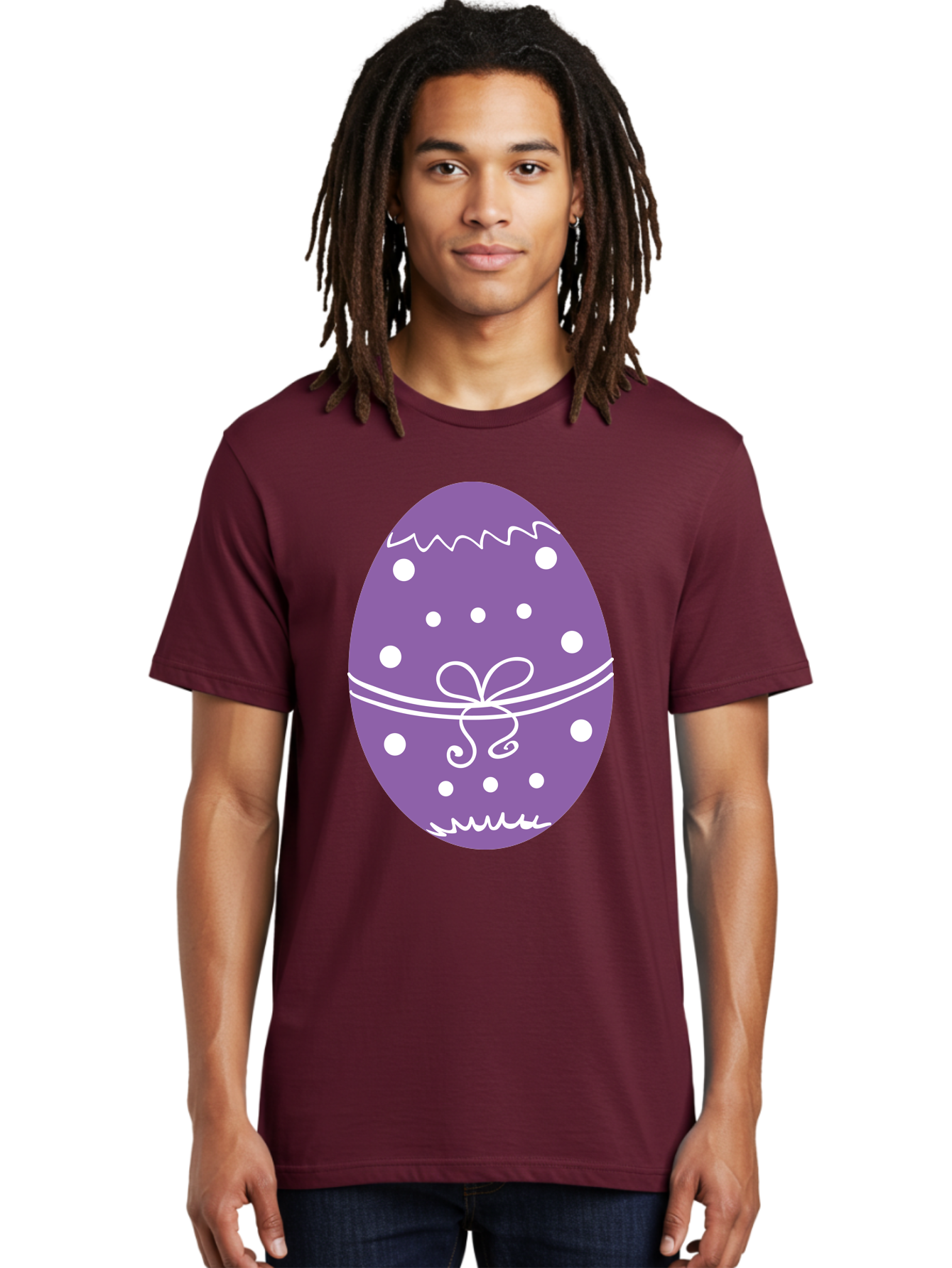 Purple-Easter-Egg Men'S Graphic Tee, 100% Cotton, Comfortable Casual Summer Wear, Machine Washable, Decorated Egg, Easter Egg, Purple Egg, Polka Dot Design, White Accents, Festive Pattern, Spring Decor, Holiday Theme, Egg Decoration Aad109
