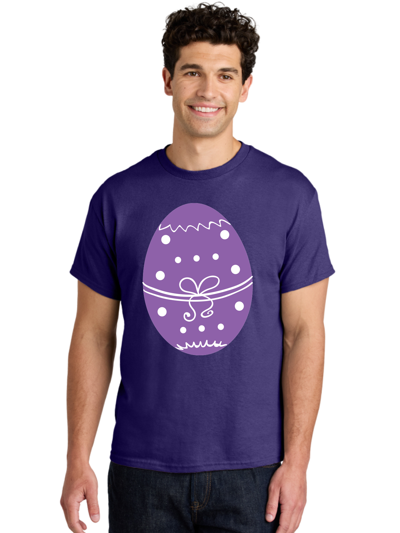 Purple-Easter-Egg Men'S Graphic Tee, 100% Cotton, Comfortable Casual Summer Wear, Machine Washable, Decorated Egg, Easter Egg, Purple Egg, Polka Dot Design, White Accents, Festive Pattern, Spring Decor, Holiday Theme, Egg Decoration Aad109