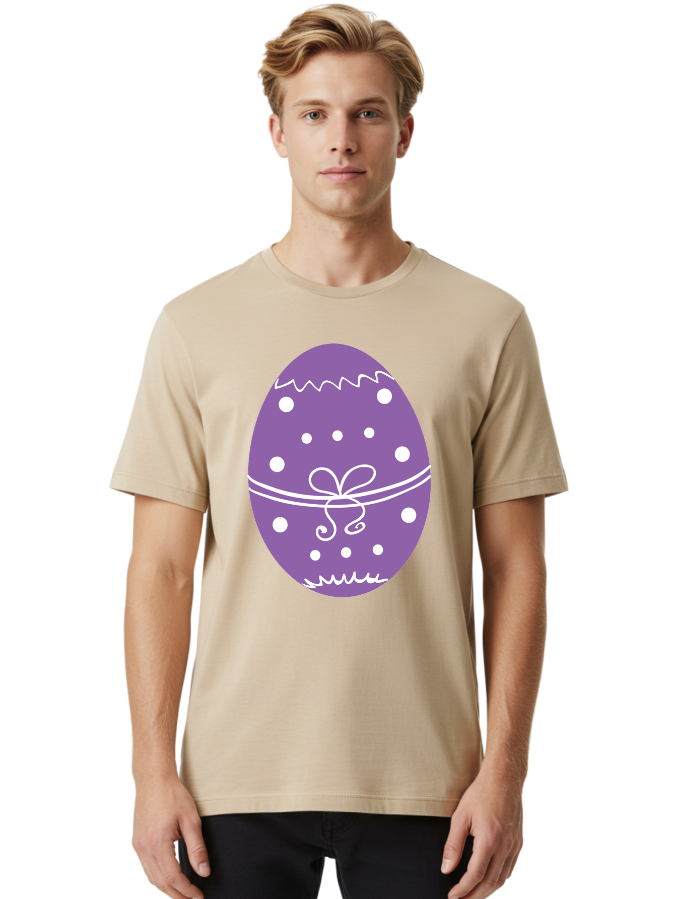 Purple-Easter-Egg Men'S Graphic Tee, 100% Cotton, Comfortable Casual Summer Wear, Machine Washable, Decorated Egg, Easter Egg, Purple Egg, Polka Dot Design, White Accents, Festive Pattern, Spring Decor, Holiday Theme, Egg Decoration Aad109