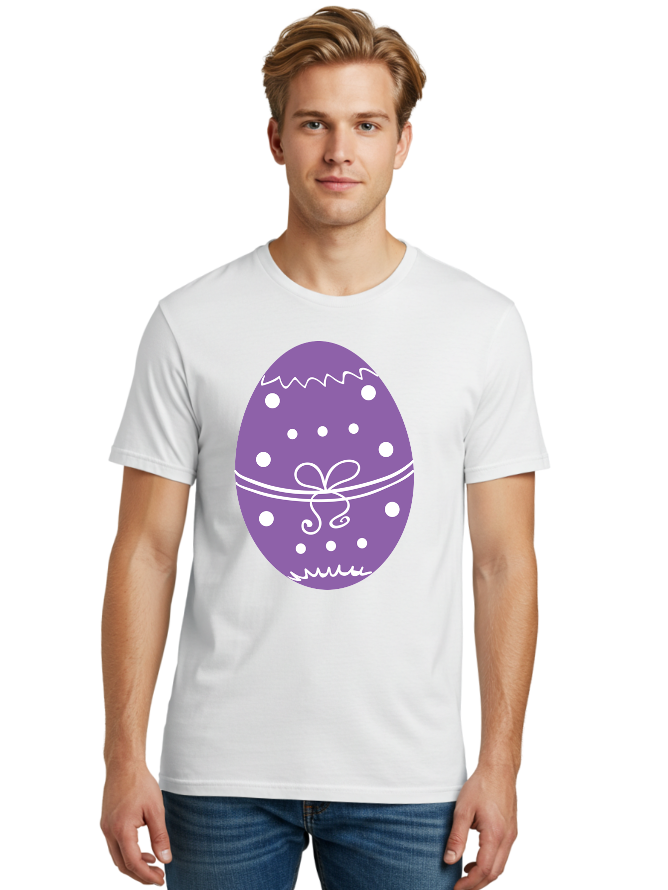 Purple-Easter-Egg Men'S Graphic Tee, 100% Cotton, Comfortable Casual Summer Wear, Machine Washable, Decorated Egg, Easter Egg, Purple Egg, Polka Dot Design, White Accents, Festive Pattern, Spring Decor, Holiday Theme, Egg Decoration Aad109