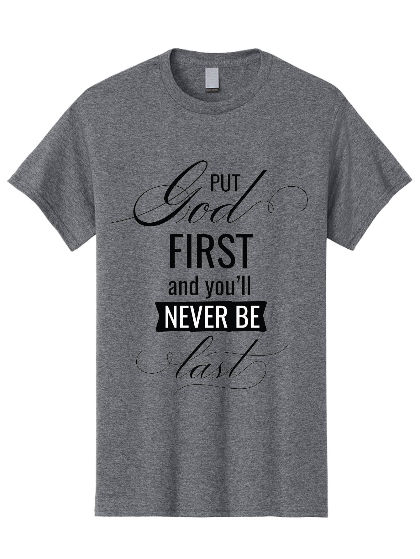 Put-God-First Men'S Graphic Tee, 100% Cotton, Comfortable Casual Summer Wear, Machine Washable, Inspirational Quote, Motivational Words, Faith-Based Message, Put God First, Inspirational Sayings, Motivational Phrases, Spiritual Guidance, Aad110