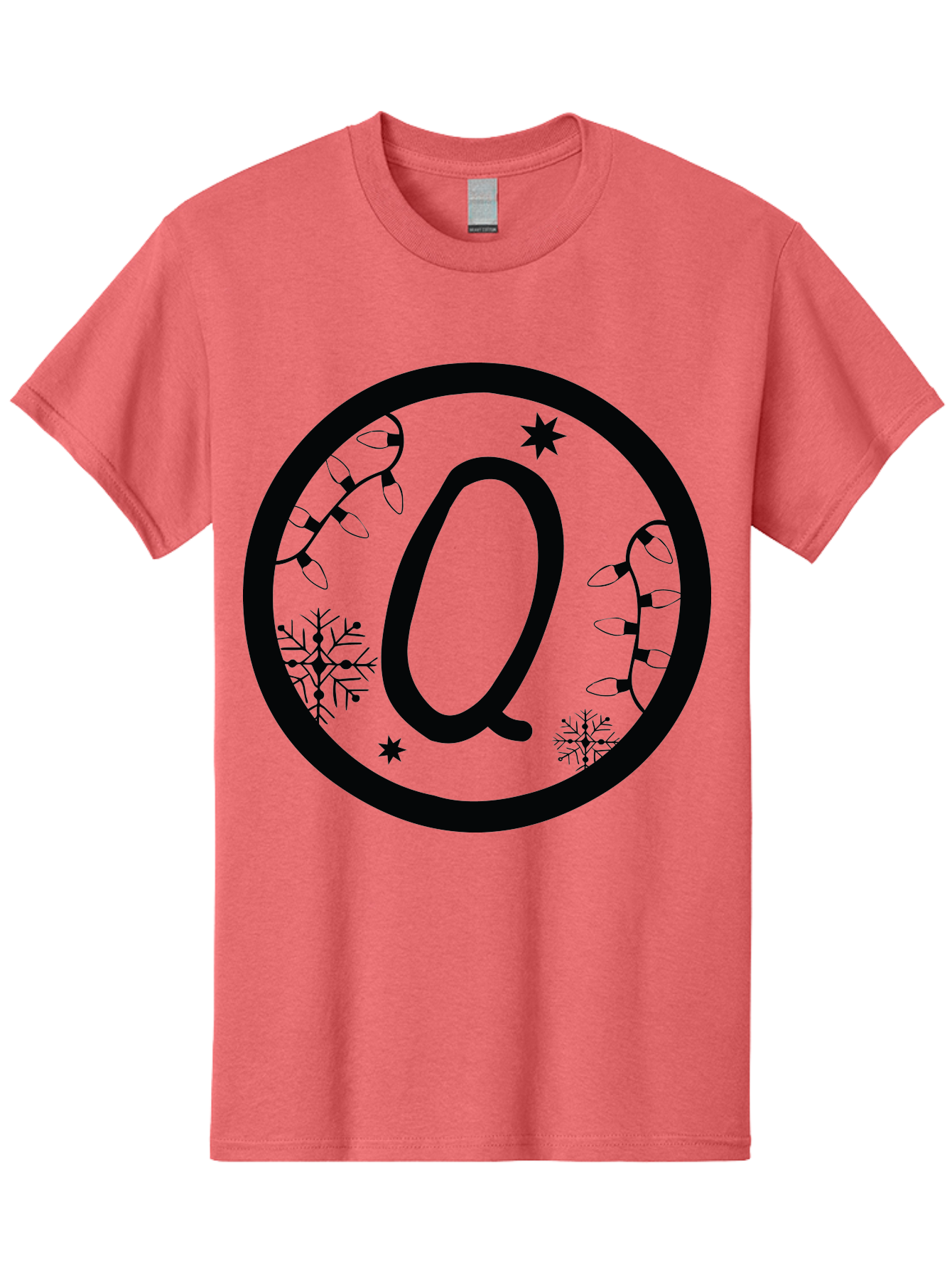 Q Men'S Graphic Tee, 100% Cotton, Comfortable Casual Summer Wear, Machine Washable, Christmas Decorations, Holiday Lights, Festive Snowflakes, Winter Wonderland, Black And Green Theme, Letter Q, Christmas Ornaments, Seasonal Design Aad111