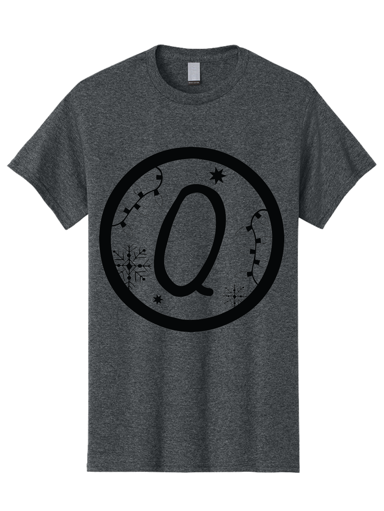 Q Men'S Graphic Tee, 100% Cotton, Comfortable Casual Summer Wear, Machine Washable, Christmas Decorations, Holiday Lights, Festive Snowflakes, Winter Wonderland, Black And Green Theme, Letter Q, Christmas Ornaments, Seasonal Design Aad111