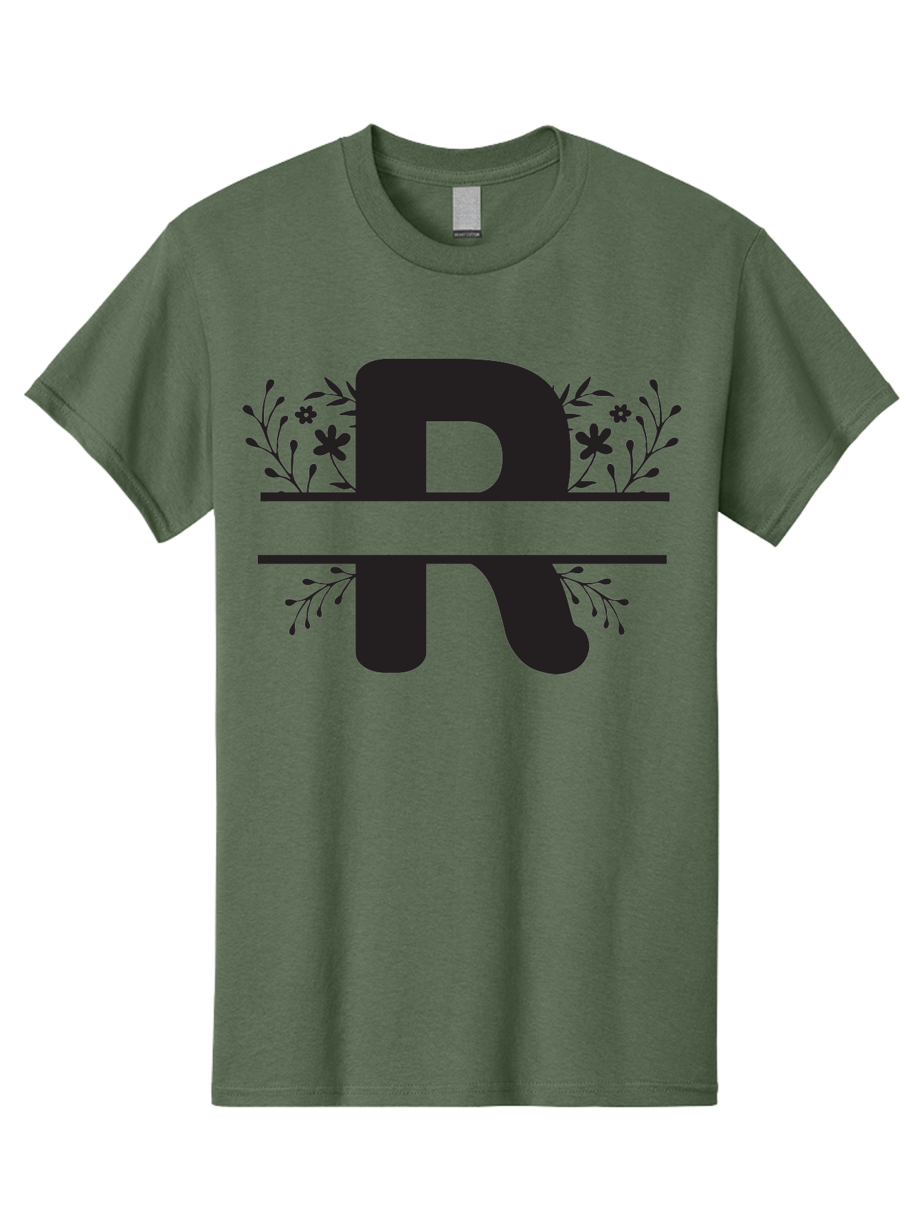 R Men'S Graphic Tee, 100% Cotton, Comfortable Casual Summer Wear, Machine Washable, Stylized Letter R, Floral Design, Black Lettering, Decorative Elements, Flowers And Leaves, Elegant Typography, Sophisticated Graphics Aad112