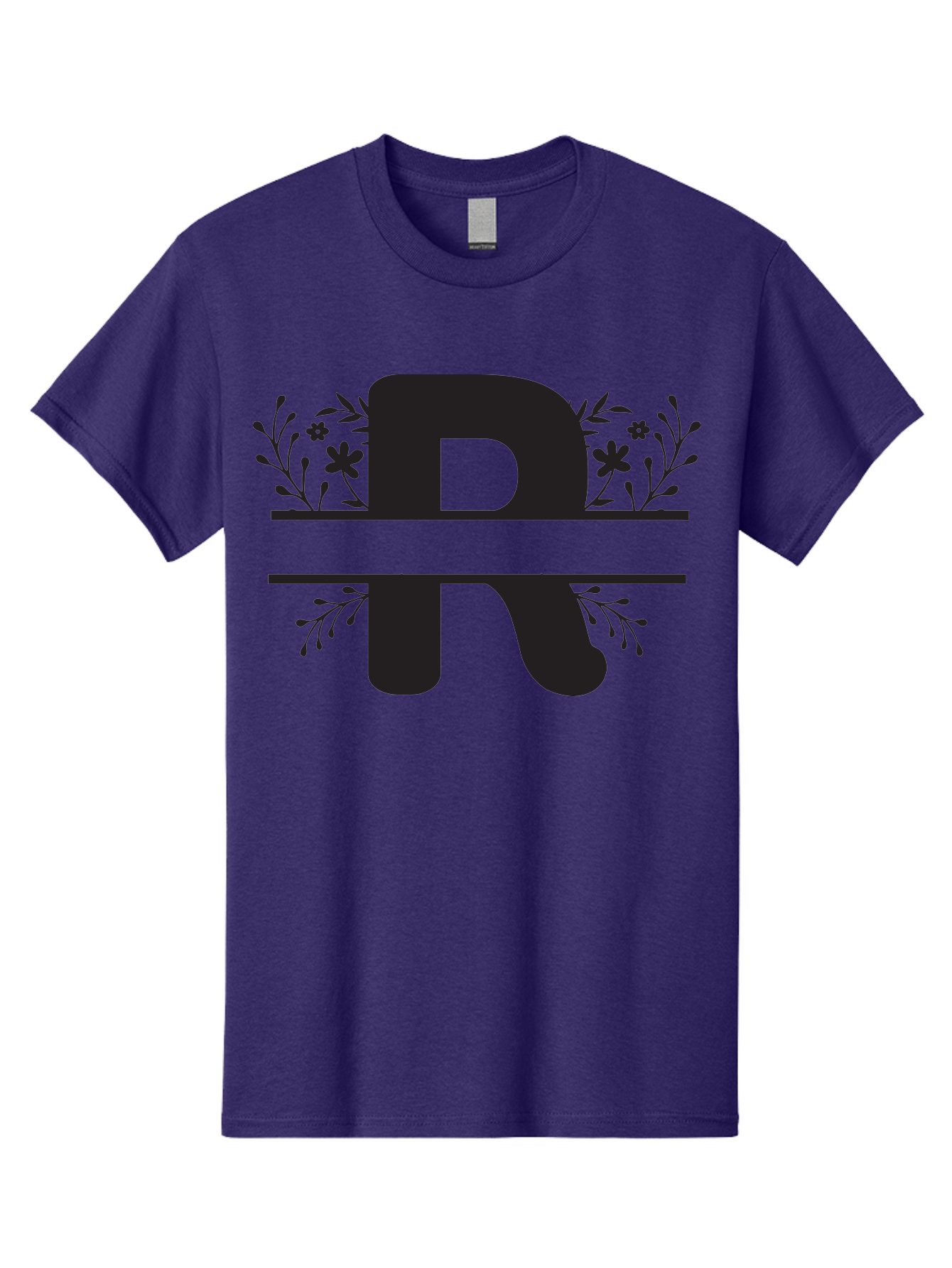 R Men'S Graphic Tee, 100% Cotton, Comfortable Casual Summer Wear, Machine Washable, Stylized Letter R, Floral Design, Black Lettering, Decorative Elements, Flowers And Leaves, Elegant Typography, Sophisticated Graphics Aad112