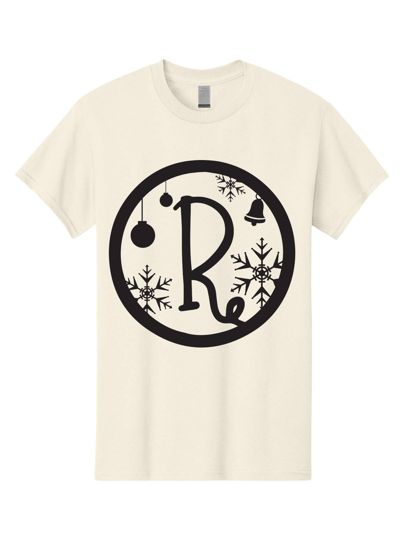 Re Men'S Graphic Tee, 100% Cotton, Comfortable Casual Summer Wear, Machine Washable, Black Logo, Christmas Decorations, Snowflakes, Hanging Ornaments, Festive Bell, Winter Wonderland, Holiday Theme, Circular Design Aad117