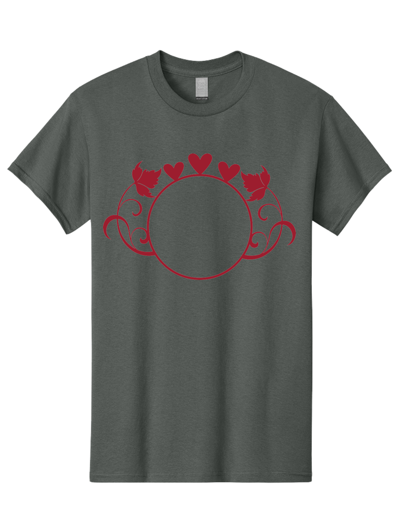 Red-Heart-Border Men'S Graphic Tee, 100% Cotton, Comfortable Casual Summer Wear, Machine Washable, Red Hearts, Red Leaves, Circular Frame, Decorative Border, Elegant Design, Valentines Day Theme, Floral Pattern, Whimsical Elements, Aad119