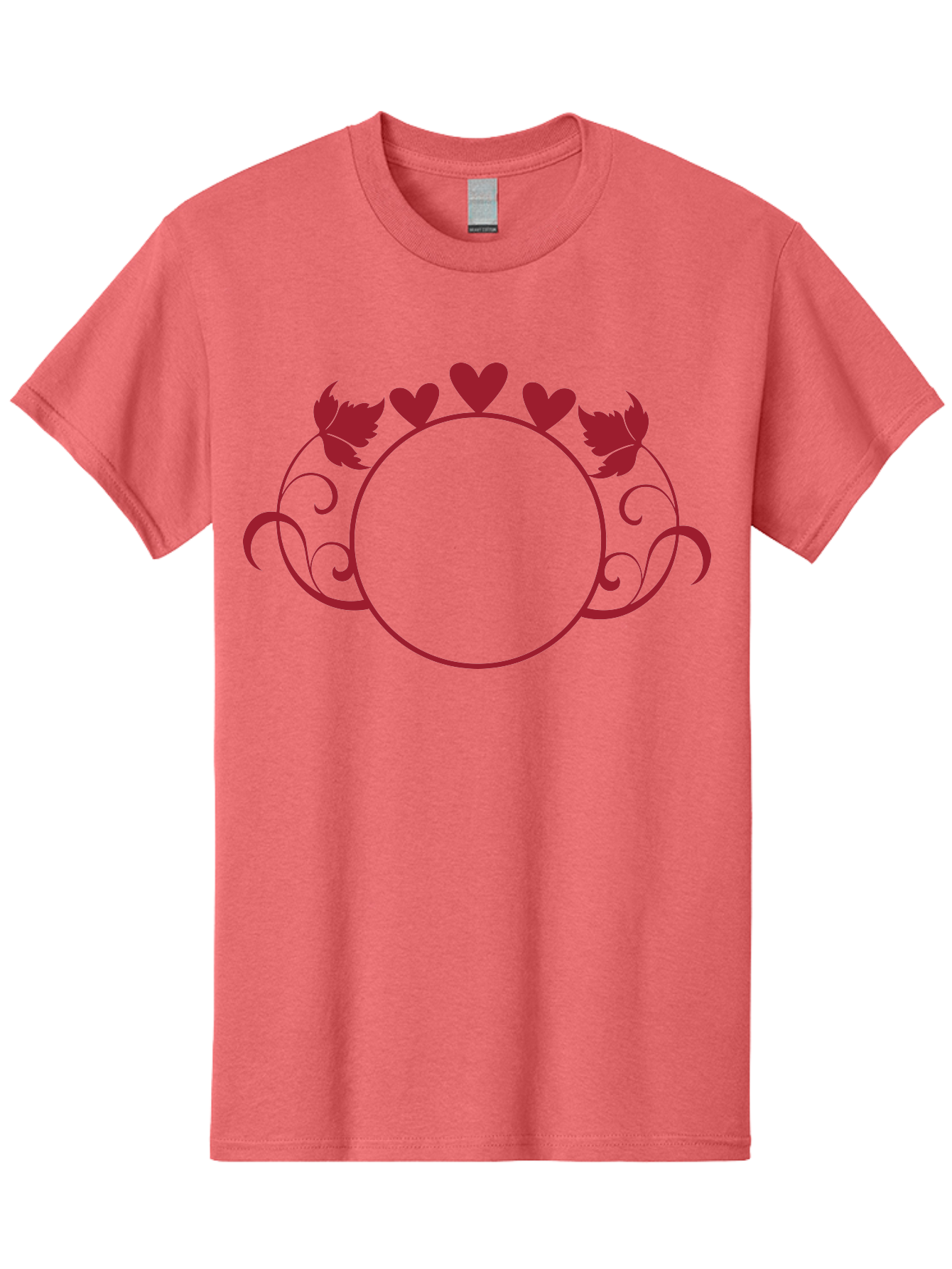 Red-Heart-Border Men'S Graphic Tee, 100% Cotton, Comfortable Casual Summer Wear, Machine Washable, Red Hearts, Red Leaves, Circular Frame, Decorative Border, Elegant Design, Valentines Day Theme, Floral Pattern, Whimsical Elements, Aad119