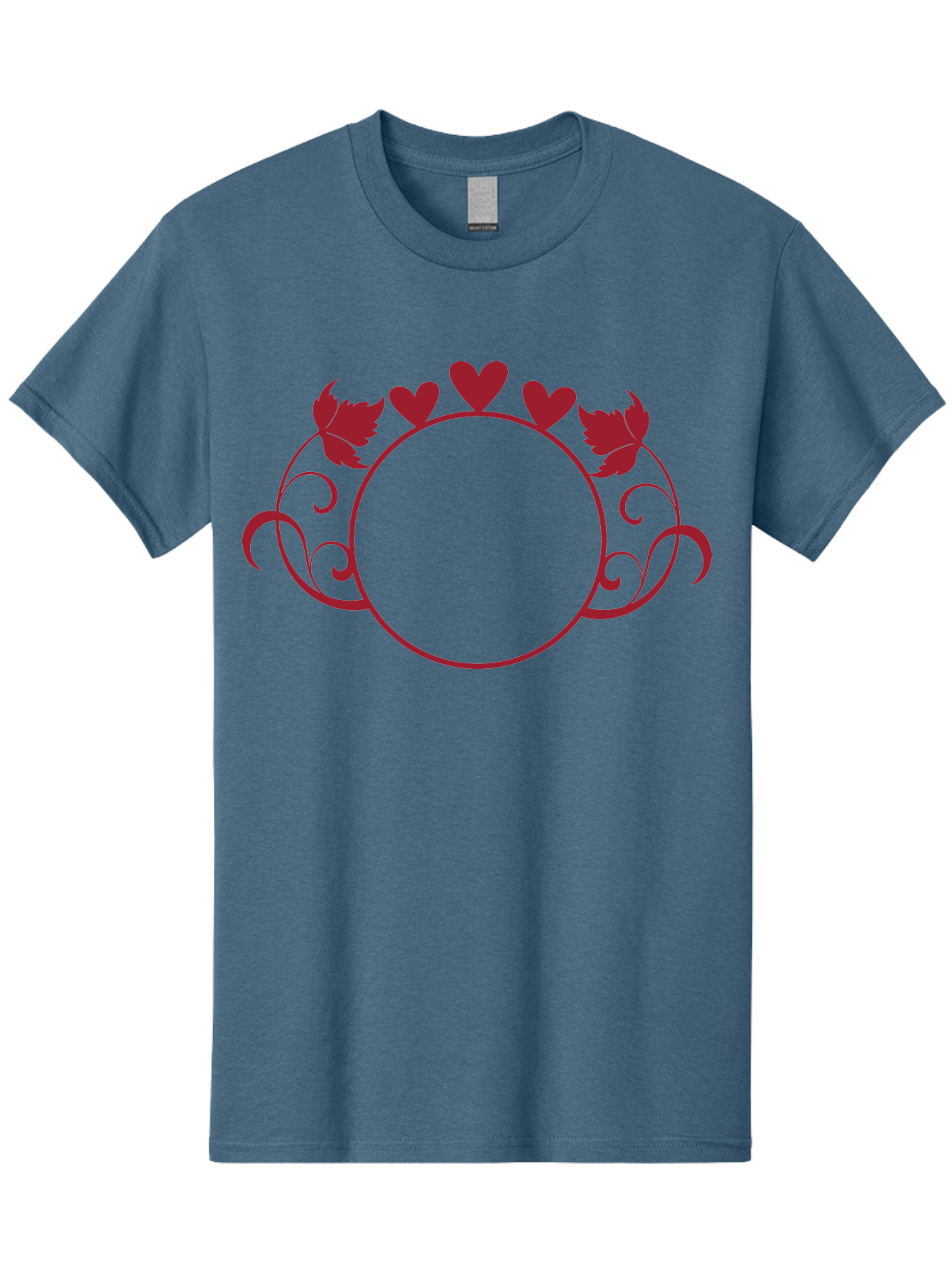Red-Heart-Border Men'S Graphic Tee, 100% Cotton, Comfortable Casual Summer Wear, Machine Washable, Red Hearts, Red Leaves, Circular Frame, Decorative Border, Elegant Design, Valentines Day Theme, Floral Pattern, Whimsical Elements, Aad119