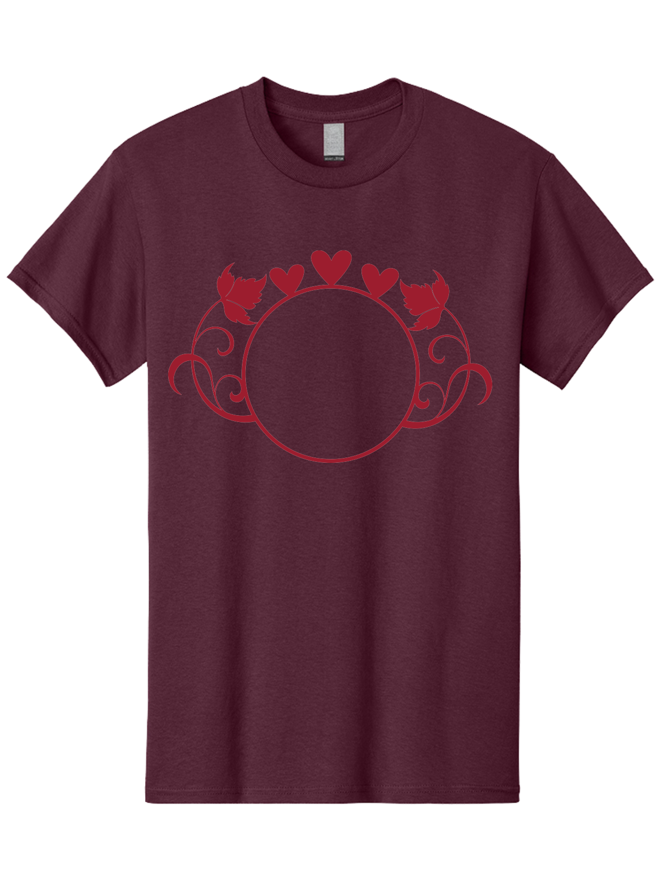 Red-Heart-Border Men'S Graphic Tee, 100% Cotton, Comfortable Casual Summer Wear, Machine Washable, Red Hearts, Red Leaves, Circular Frame, Decorative Border, Elegant Design, Valentines Day Theme, Floral Pattern, Whimsical Elements, Aad119
