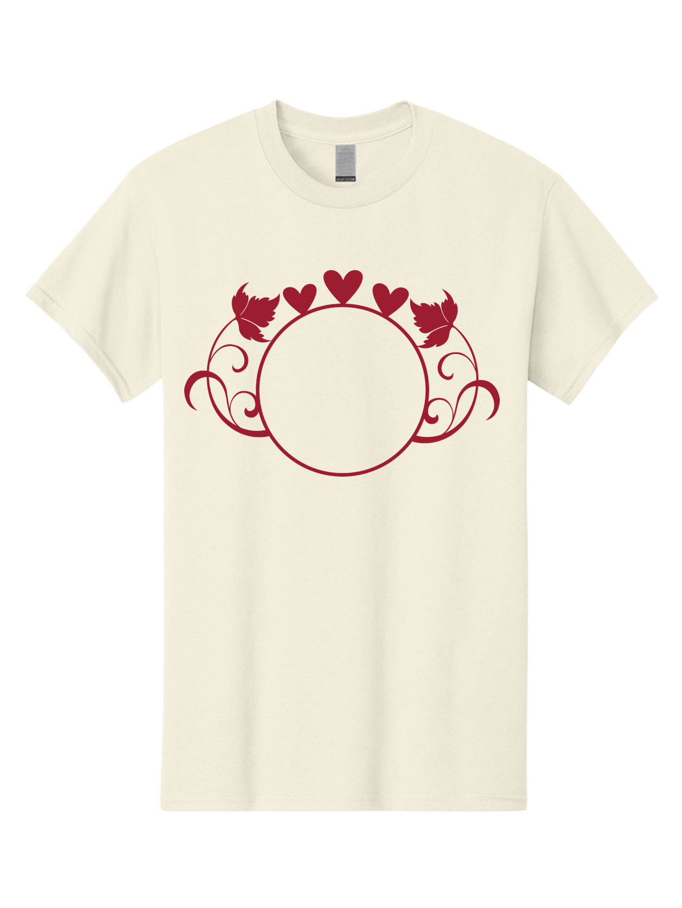 Red-Heart-Border Men'S Graphic Tee, 100% Cotton, Comfortable Casual Summer Wear, Machine Washable, Red Hearts, Red Leaves, Circular Frame, Decorative Border, Elegant Design, Valentines Day Theme, Floral Pattern, Whimsical Elements, Aad119