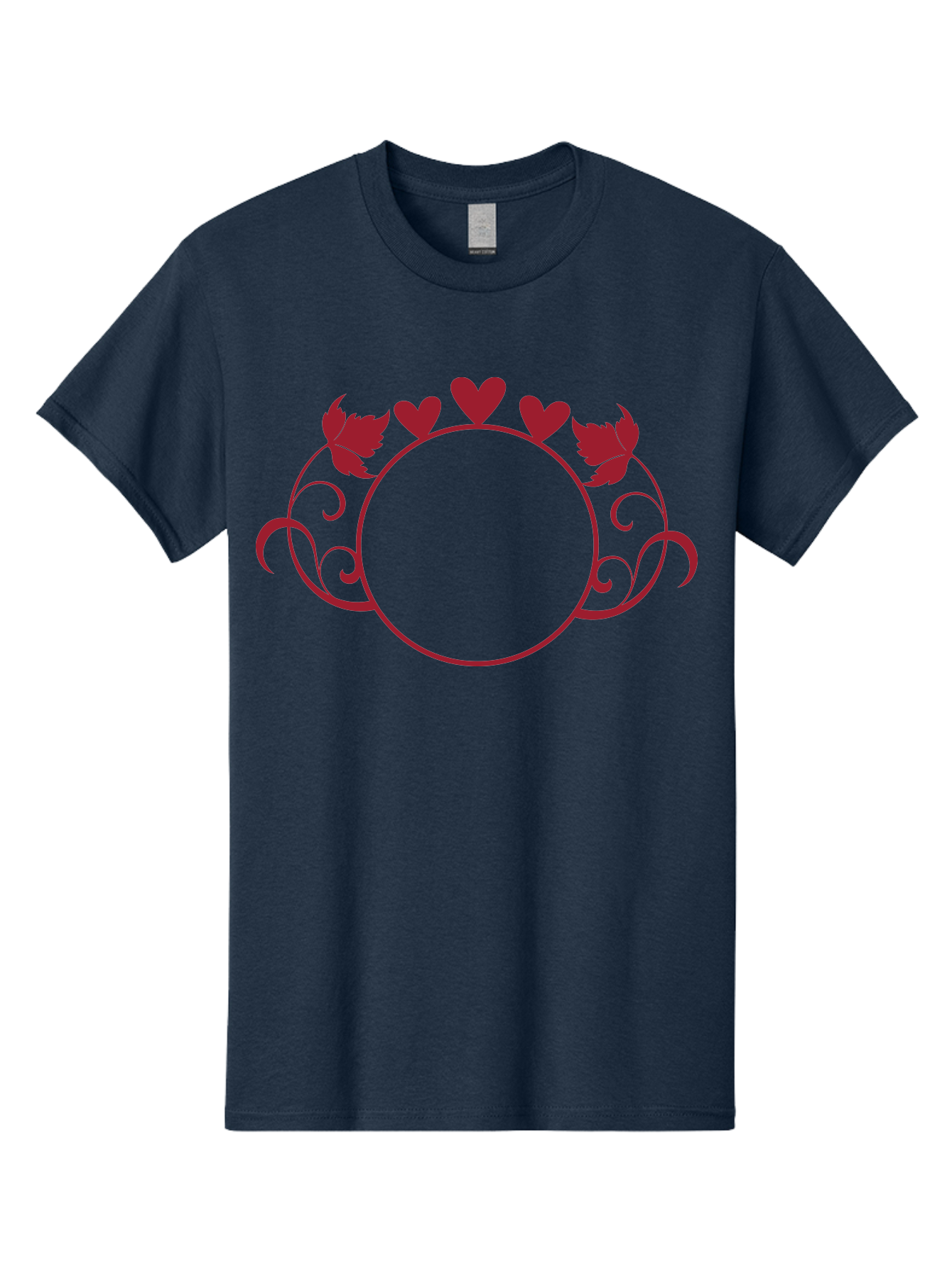Red-Heart-Border Men'S Graphic Tee, 100% Cotton, Comfortable Casual Summer Wear, Machine Washable, Red Hearts, Red Leaves, Circular Frame, Decorative Border, Elegant Design, Valentines Day Theme, Floral Pattern, Whimsical Elements, Aad119